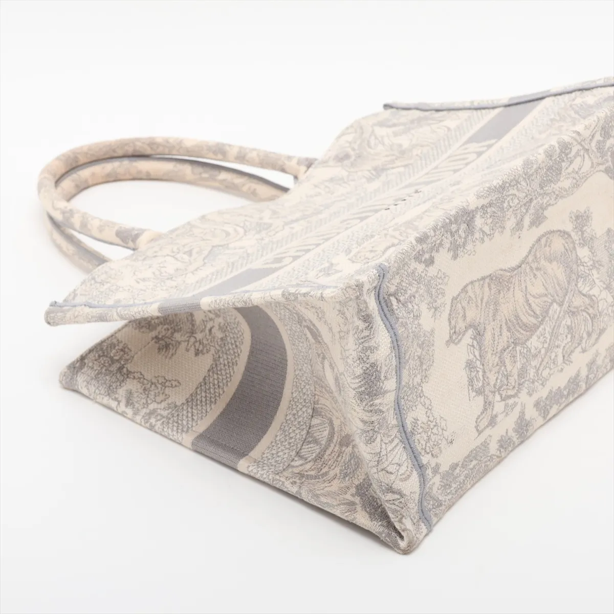 Toile de Jouy Embroidery Book Tote Medium Canvas Tote Bag, Gray, Lucky Star — view 4
