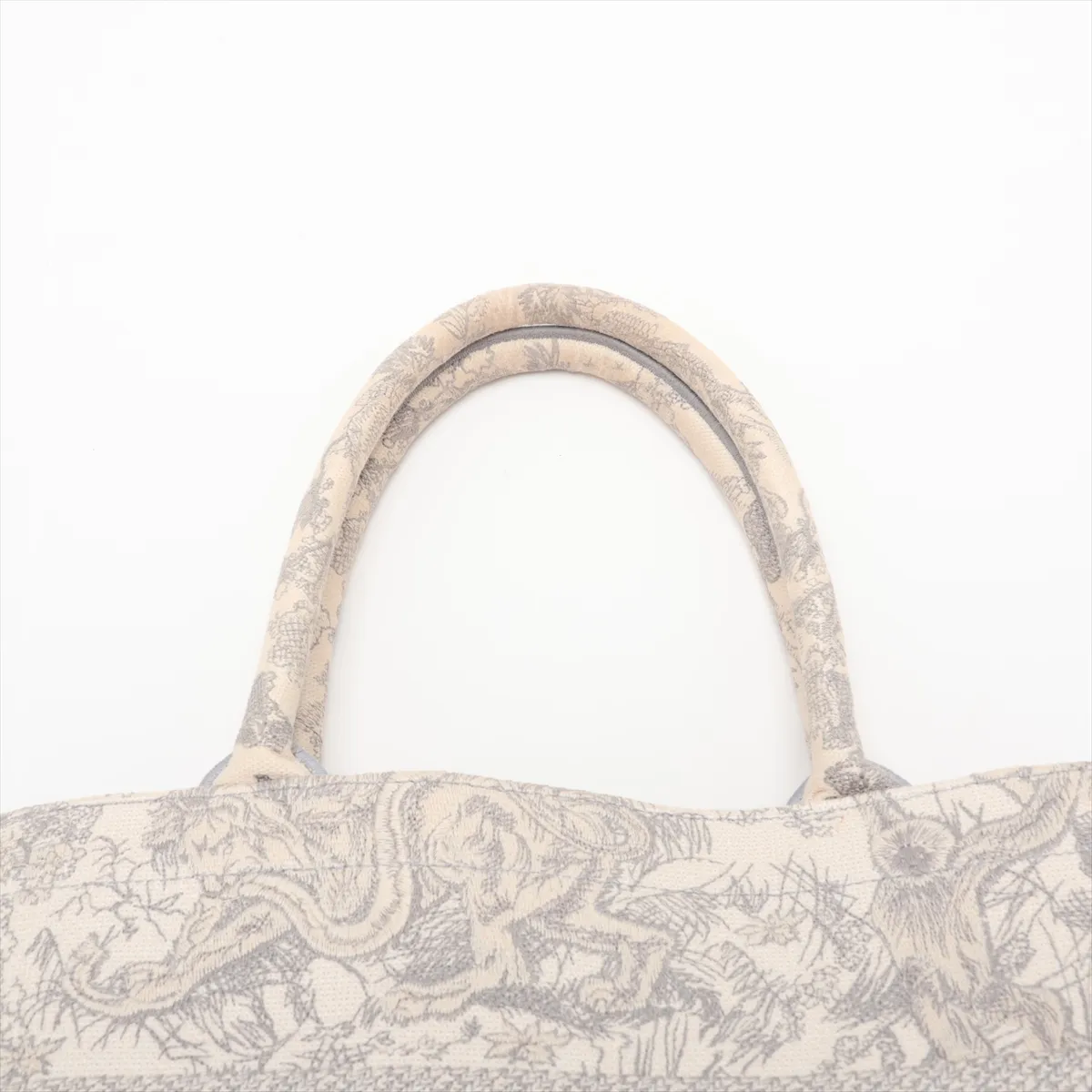 Toile de Jouy Embroidery Book Tote Medium Canvas Tote Bag, Gray, Lucky Star — view 6