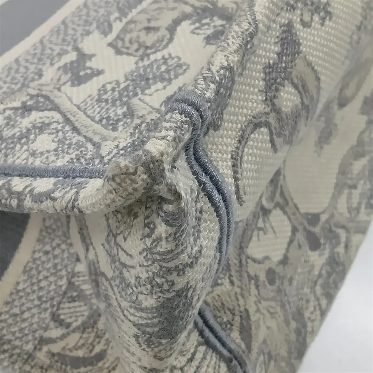 Toile de Jouy Embroidery Book Tote Medium Canvas Tote Bag, Gray, Lucky Star — view 10