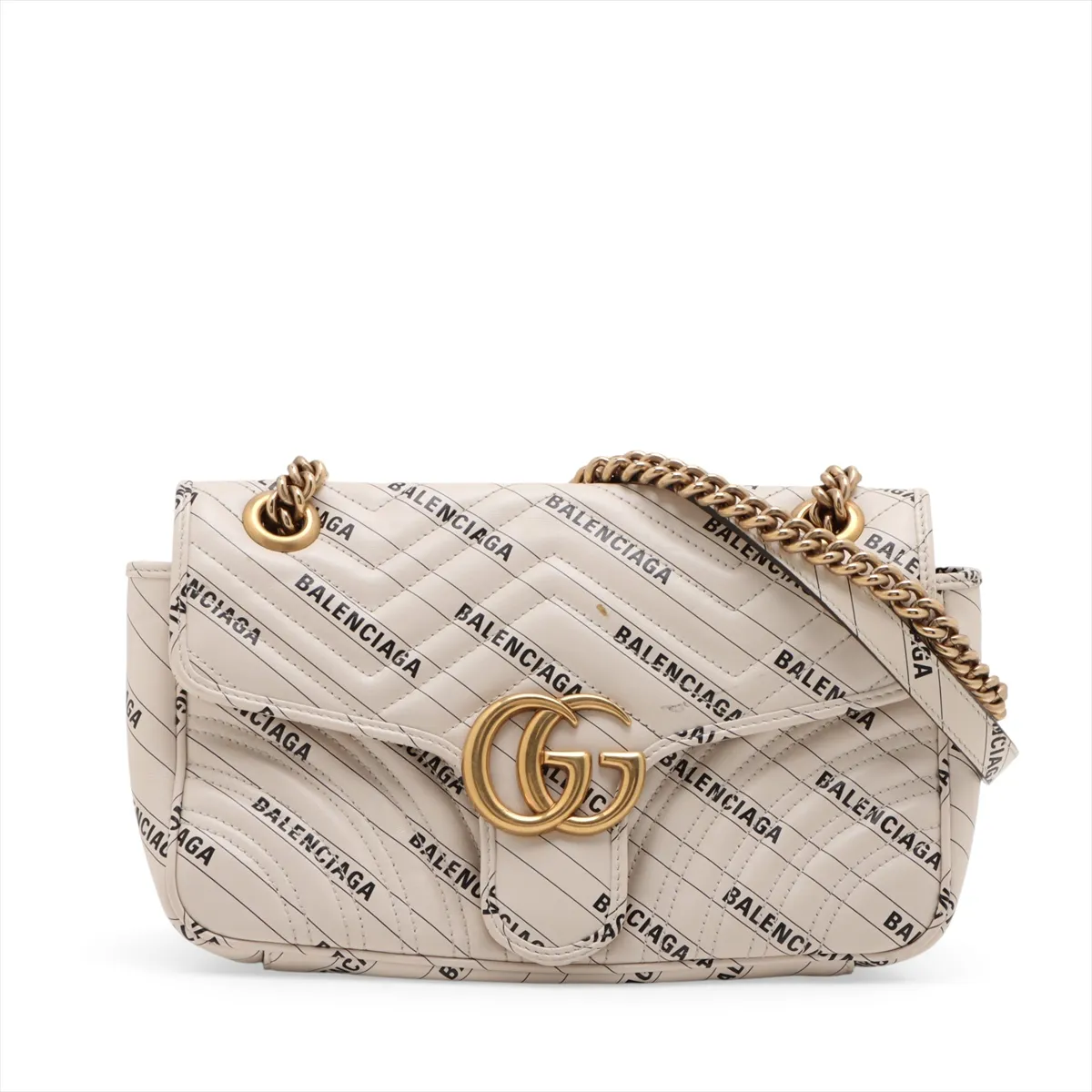 x Balenciaga GG Marmont Leather Chain Shoulder Bag, Beige, 443497