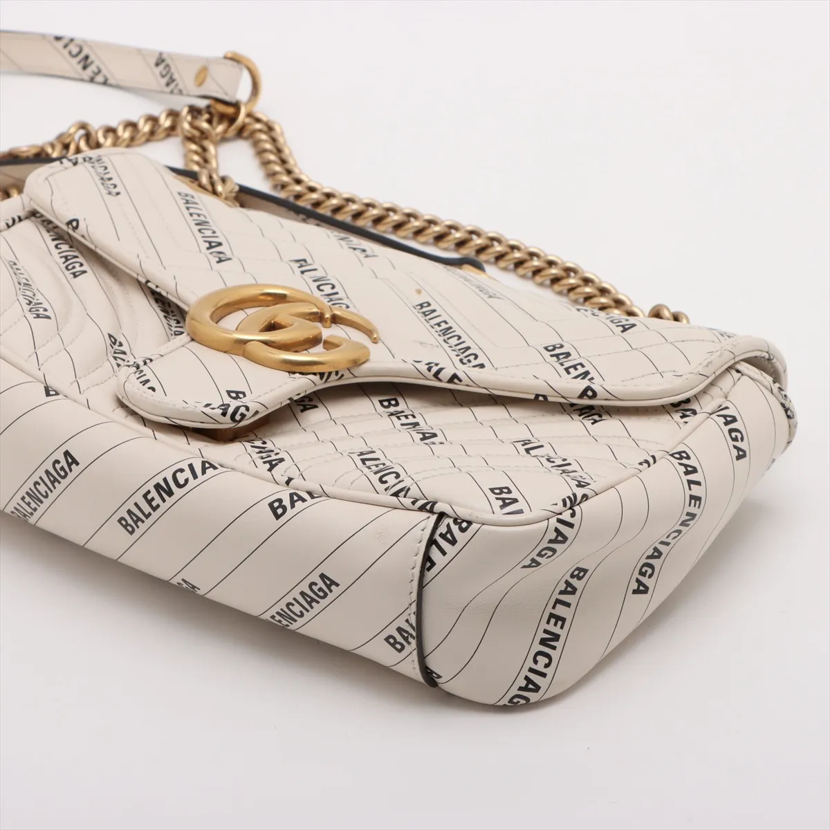 x Balenciaga GG Marmont Leather Chain Shoulder Bag, Beige, 443497 — view 3