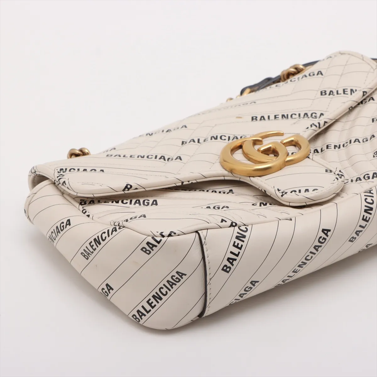 x Balenciaga GG Marmont Leather Chain Shoulder Bag, Beige, 443497 — view 4