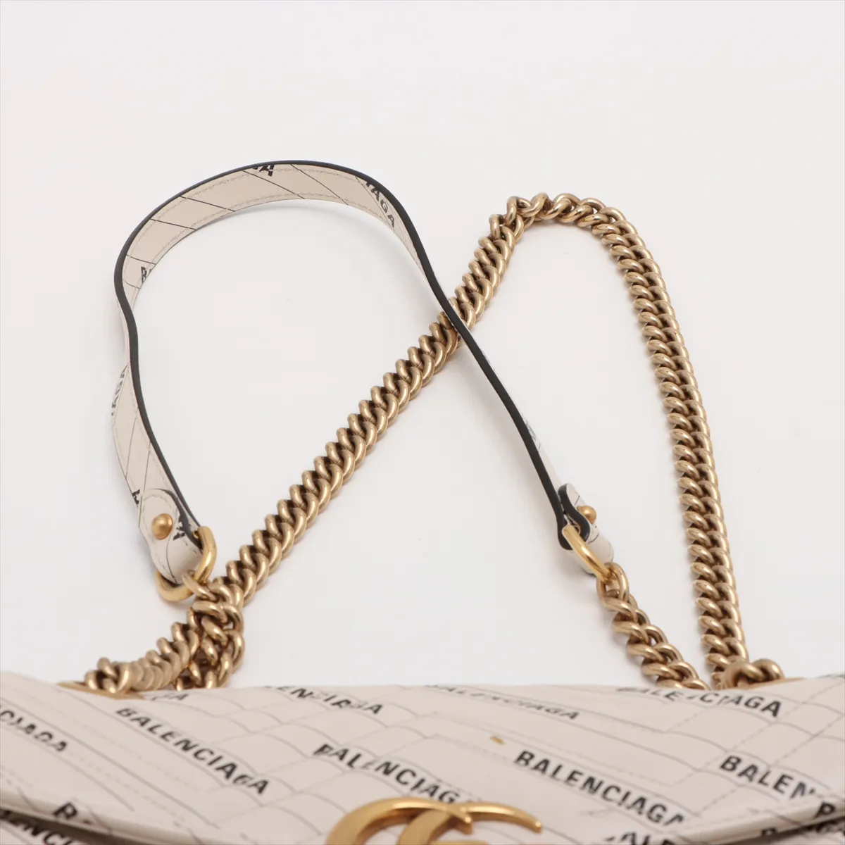 x Balenciaga GG Marmont Leather Chain Shoulder Bag, Beige, 443497 — view 6