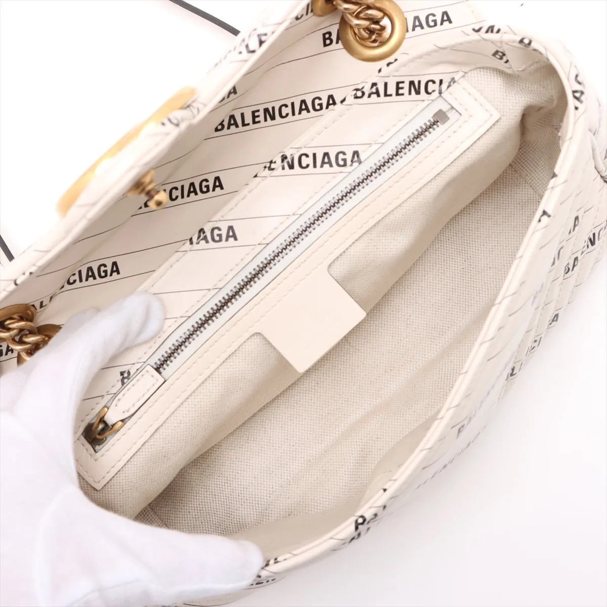 x Balenciaga GG Marmont Leather Chain Shoulder Bag, Beige, 443497 — view 7