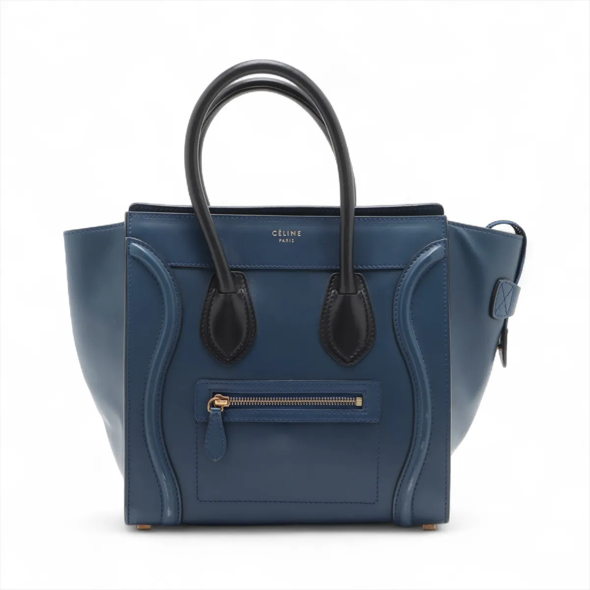 Luggage Micro Shopper Leather Handbag Navy x Black