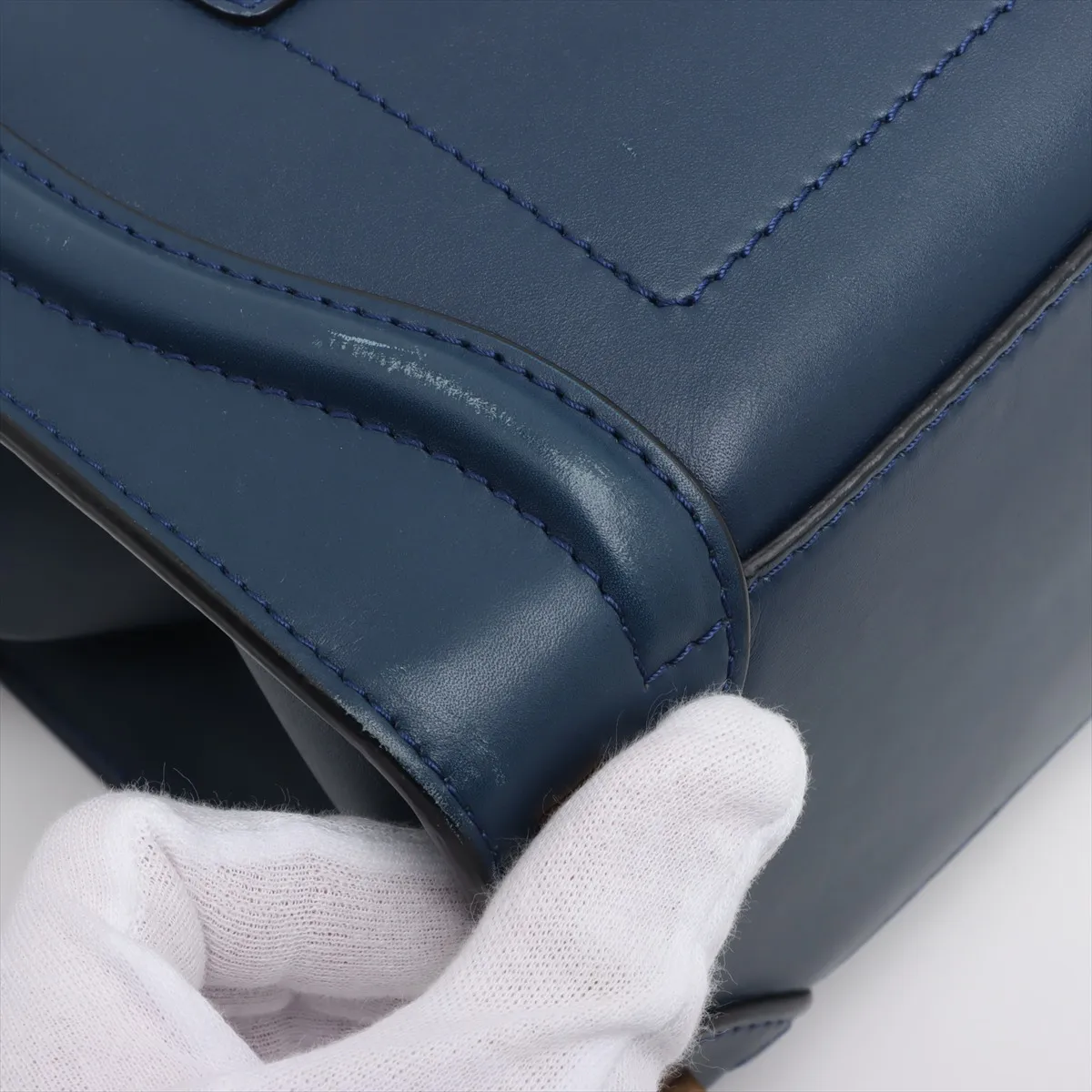 Luggage Micro Shopper Leather Handbag Navy x Black — view 14
