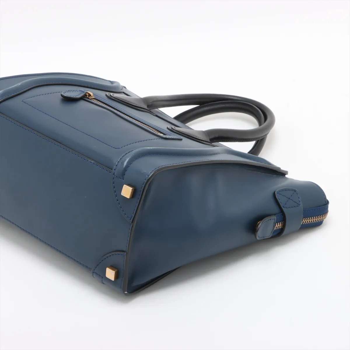 Luggage Micro Shopper Leather Handbag Navy x Black — view 3