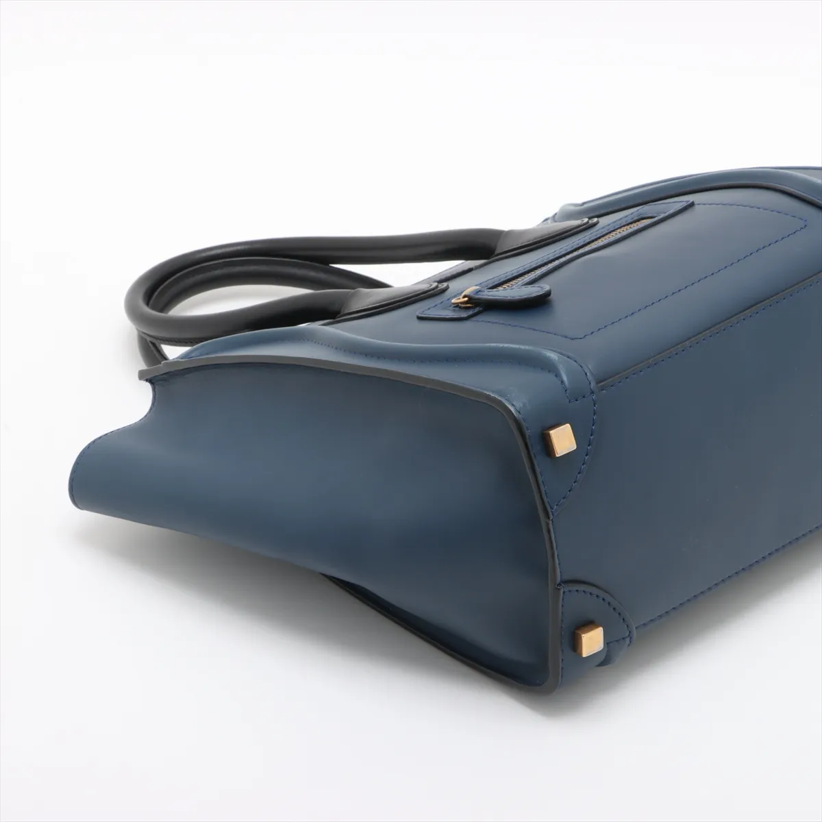 Luggage Micro Shopper Leather Handbag Navy x Black — view 4