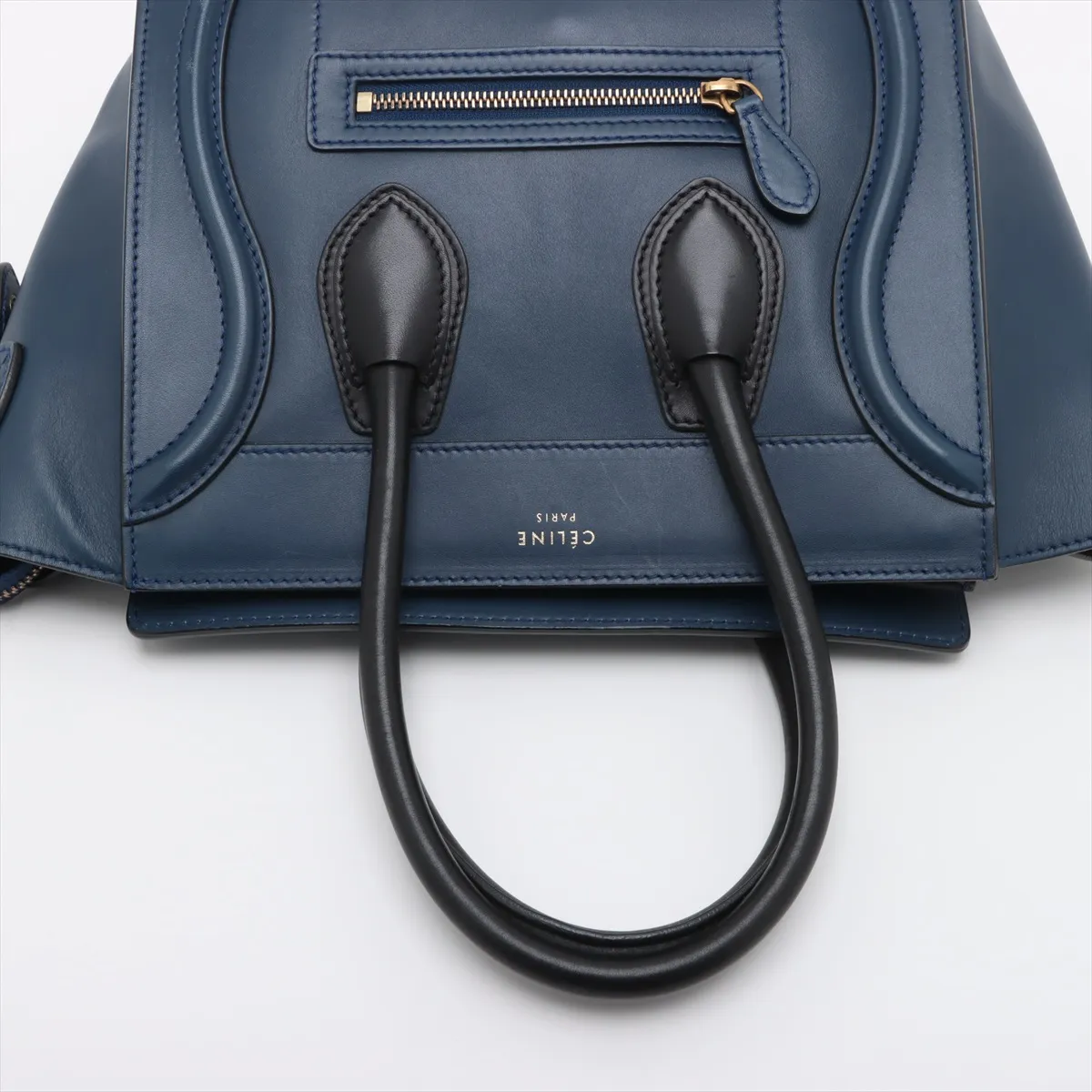 Luggage Micro Shopper Leather Handbag Navy x Black — view 5