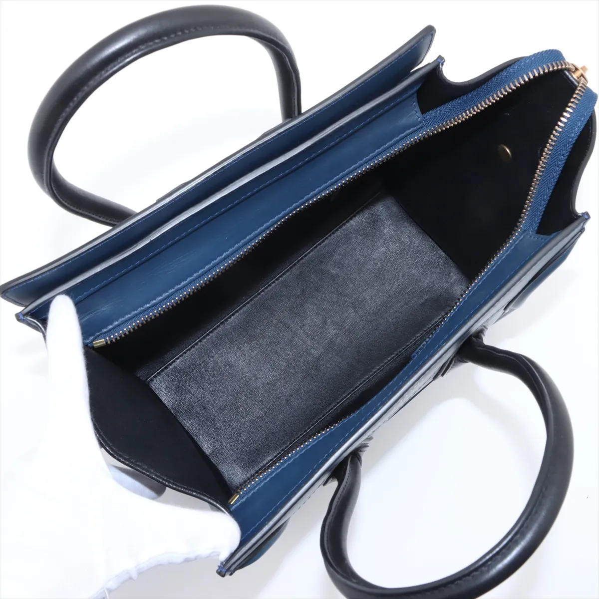 Luggage Micro Shopper Leather Handbag Navy x Black — view 7