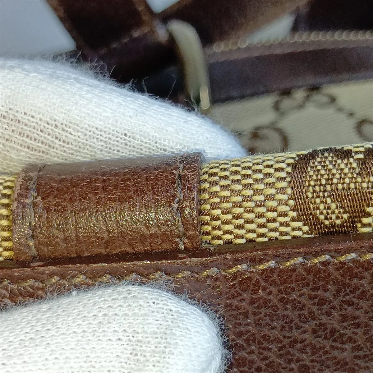 GG Canvas x Leather Handbag Beige x Brown — view 12