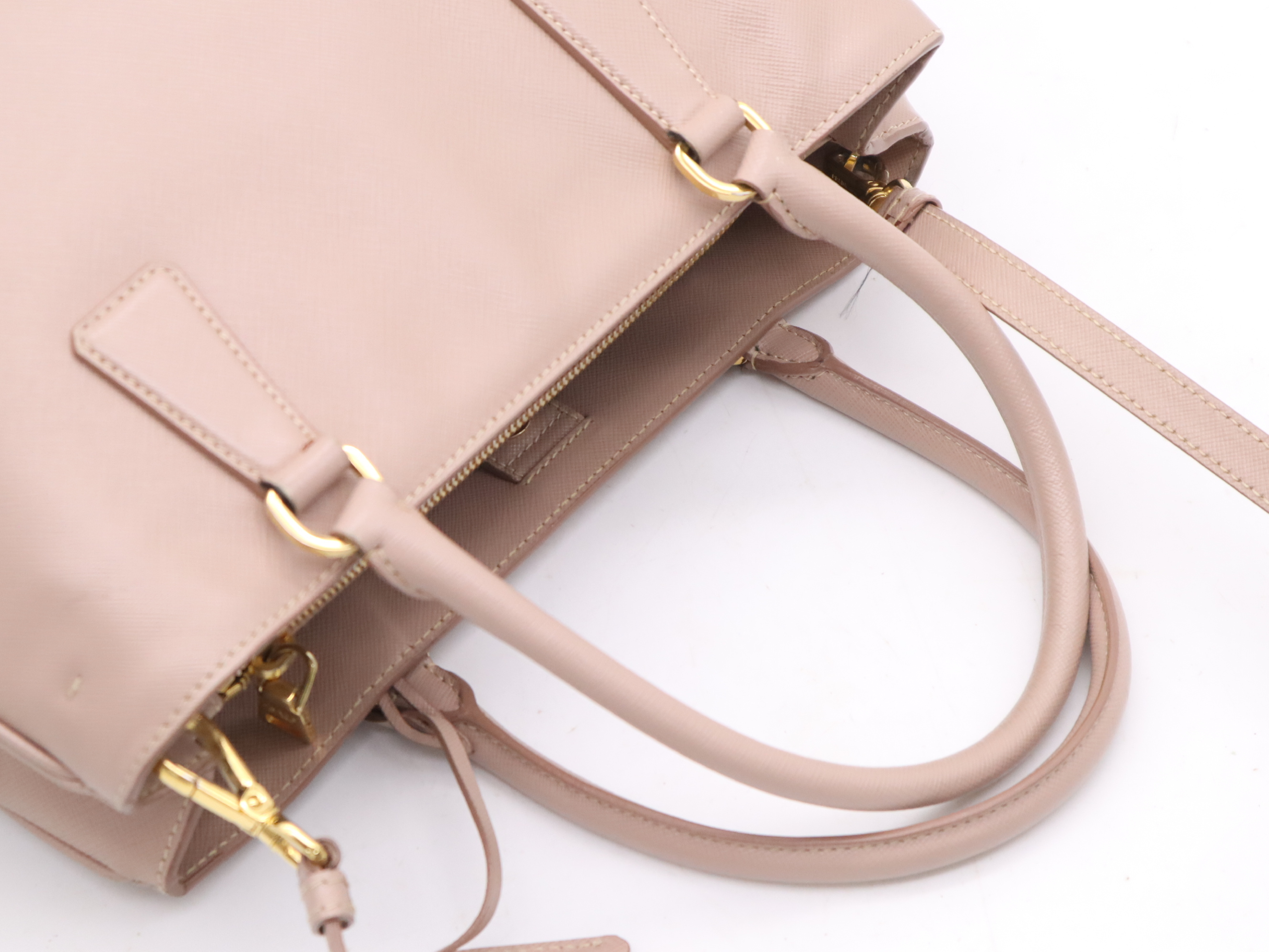 Leather Galleria 2-Way Handbag, Pink with Gold Hardware, Shoulder Strap, Clochette, and Card Holder. — view 6