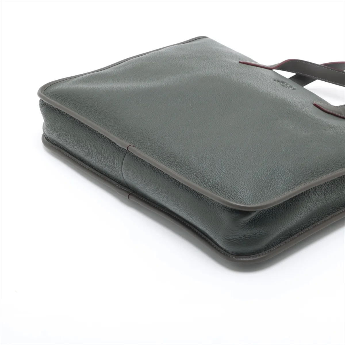 Leather Business Bag, Khaki — view 3