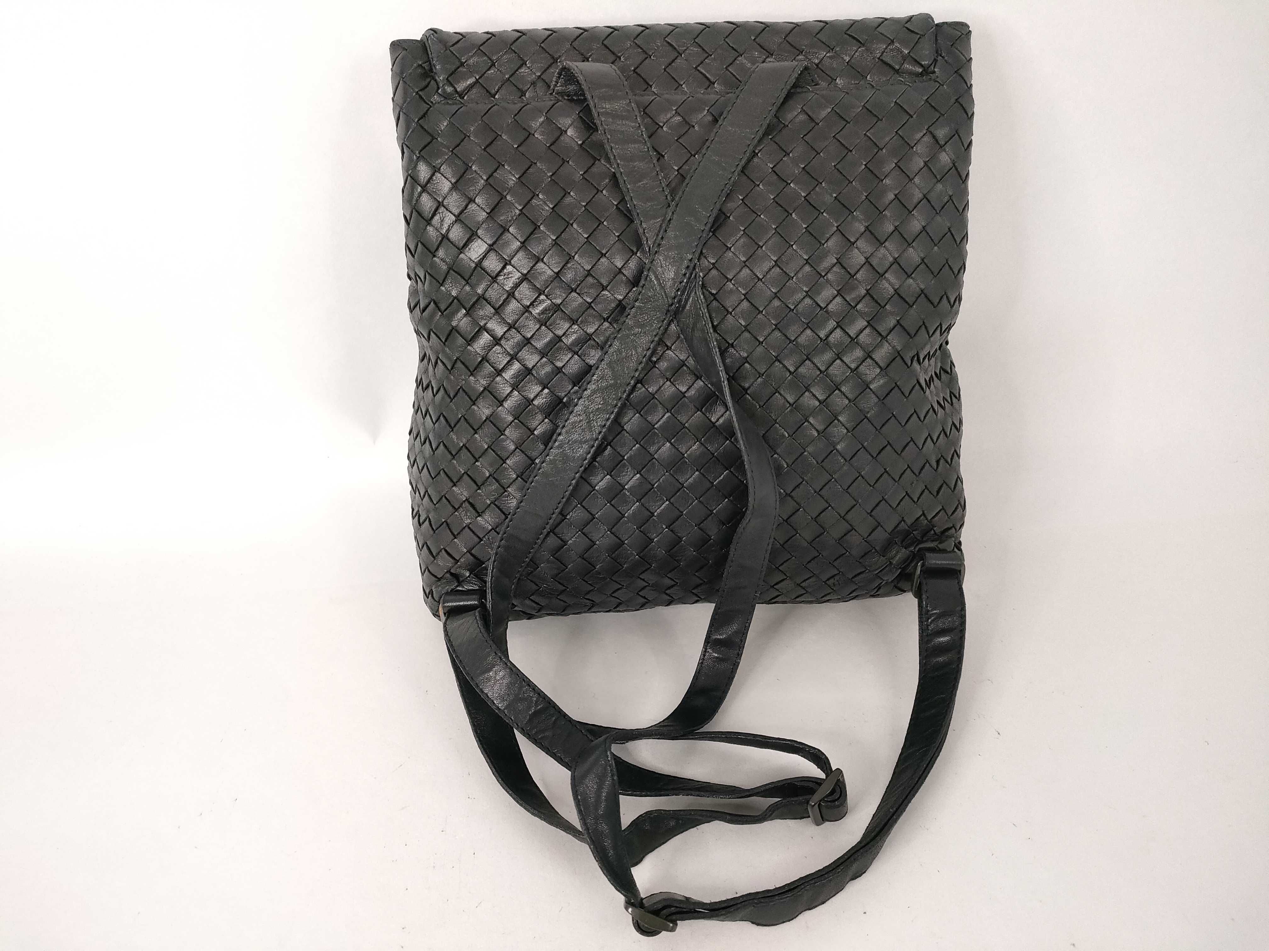 Intrecciato Leather Backpack, Black — view 3