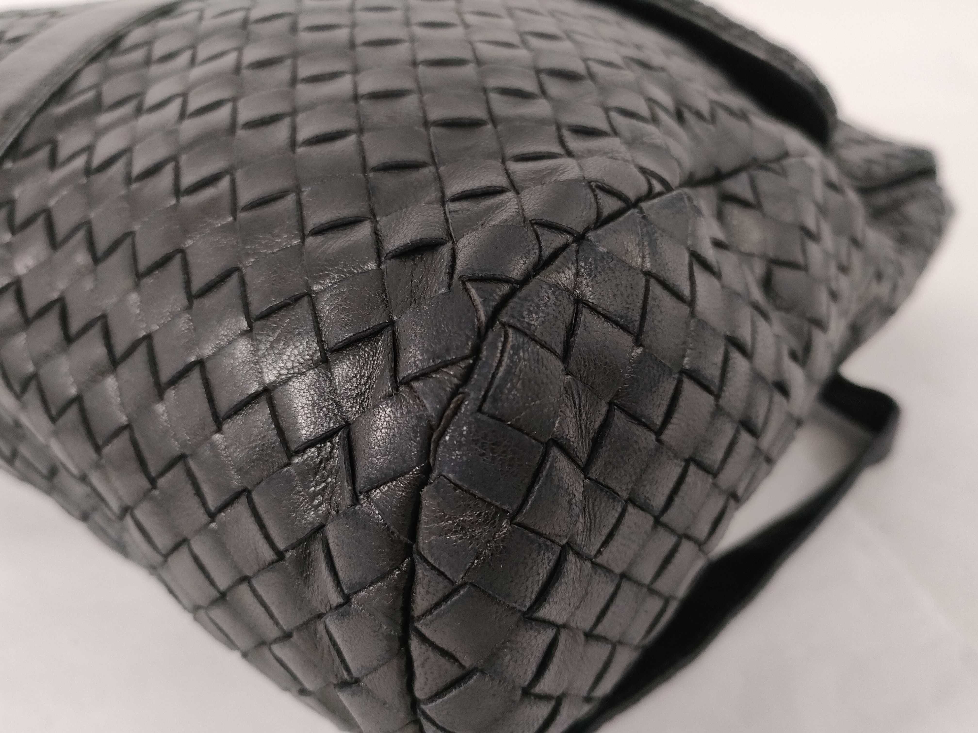 Intrecciato Leather Backpack, Black — view 6