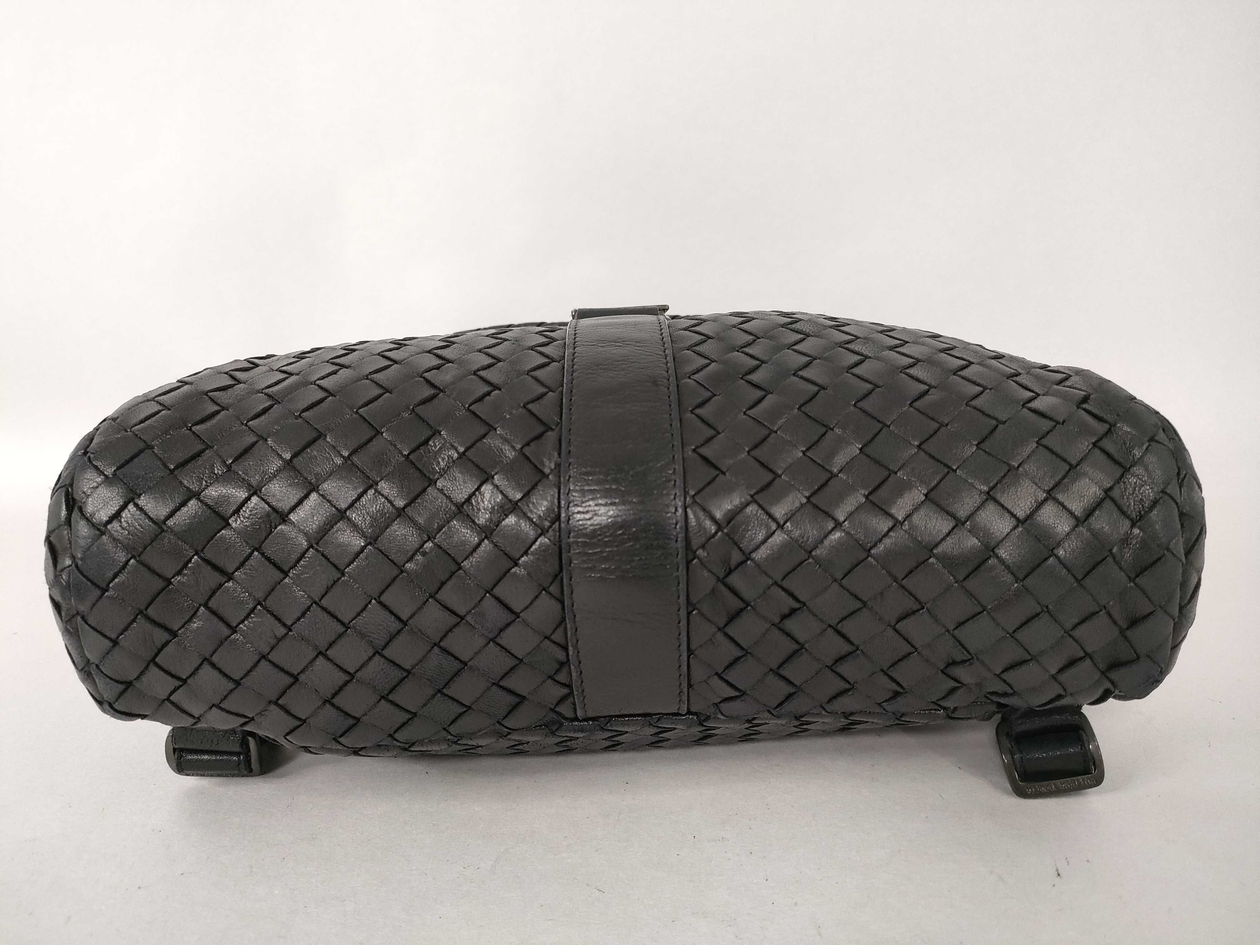 Intrecciato Leather Backpack, Black — view 7