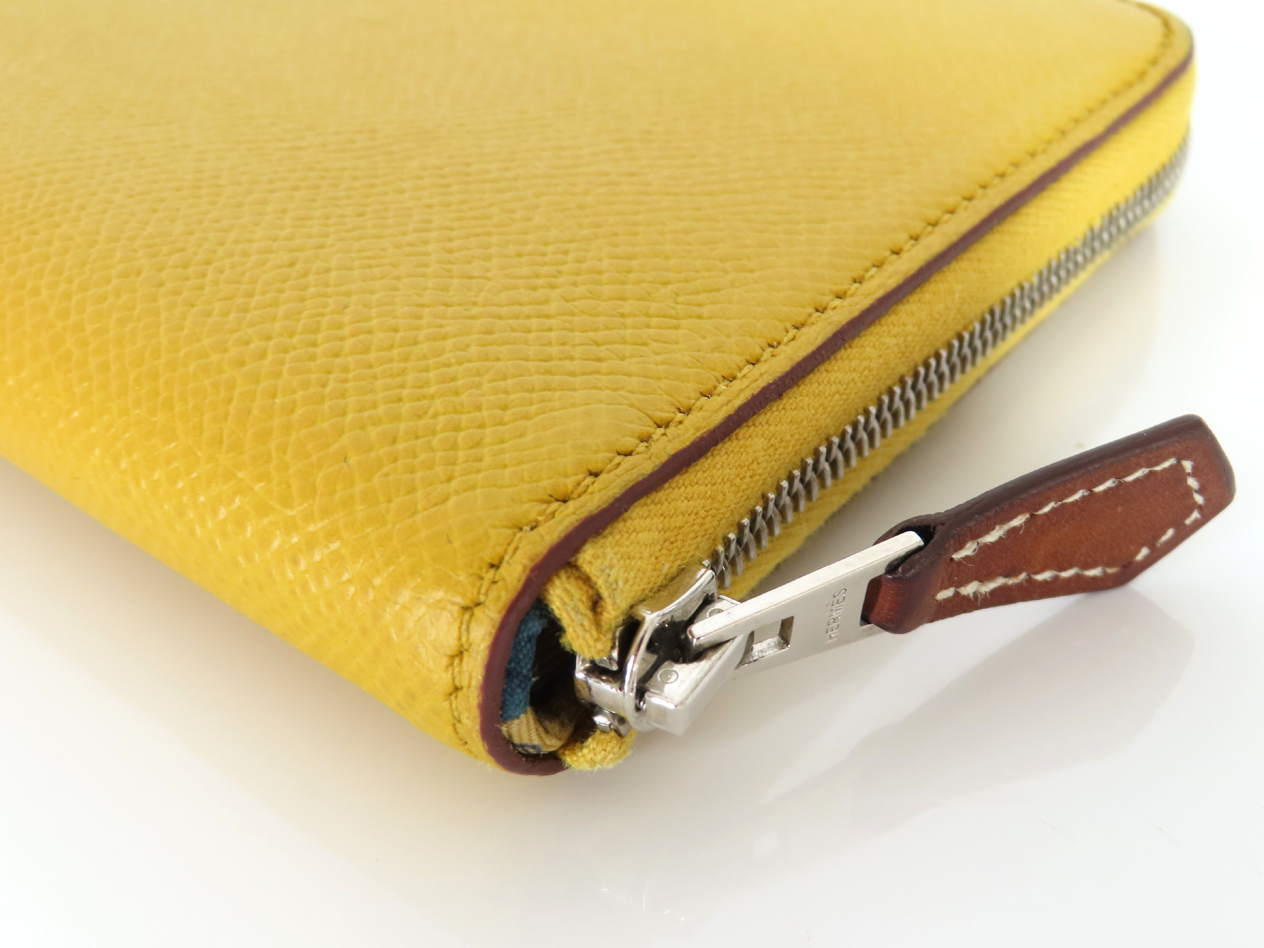 Azap Long Silk In Epsom Leather Wallet, D Stamp, Yellow Leather, Silver Hardware — view 3