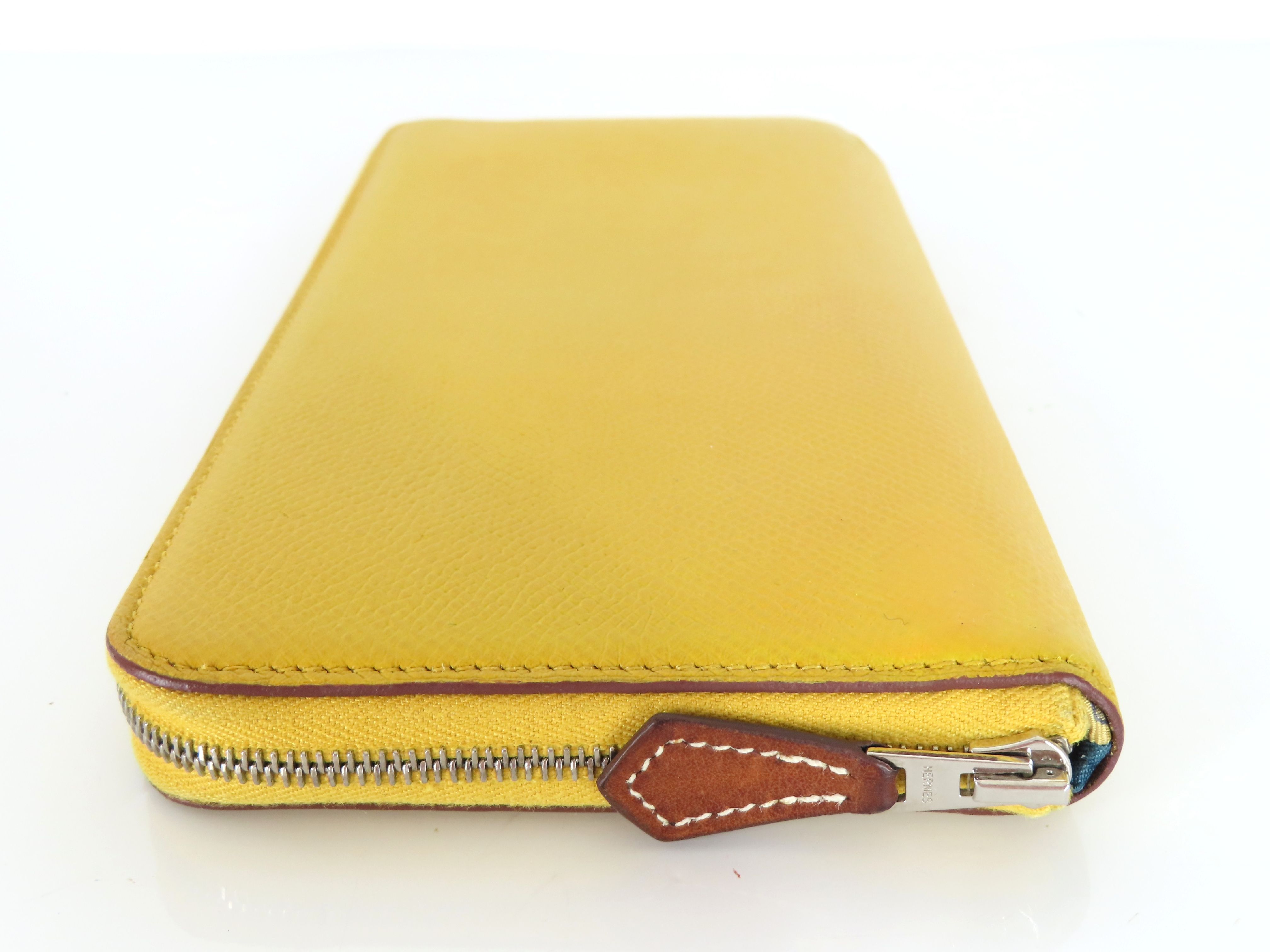 Azap Long Silk In Epsom Leather Wallet, D Stamp, Yellow Leather, Silver Hardware — view 4