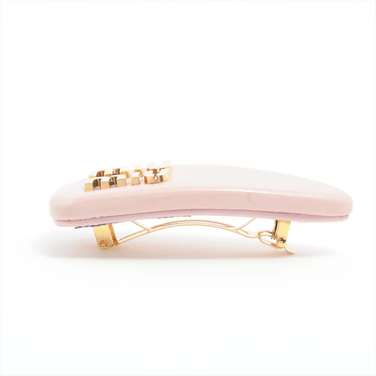 51F092 Logo Barrette, Patent Leather, Pink. Shows signs of wear, — view 2