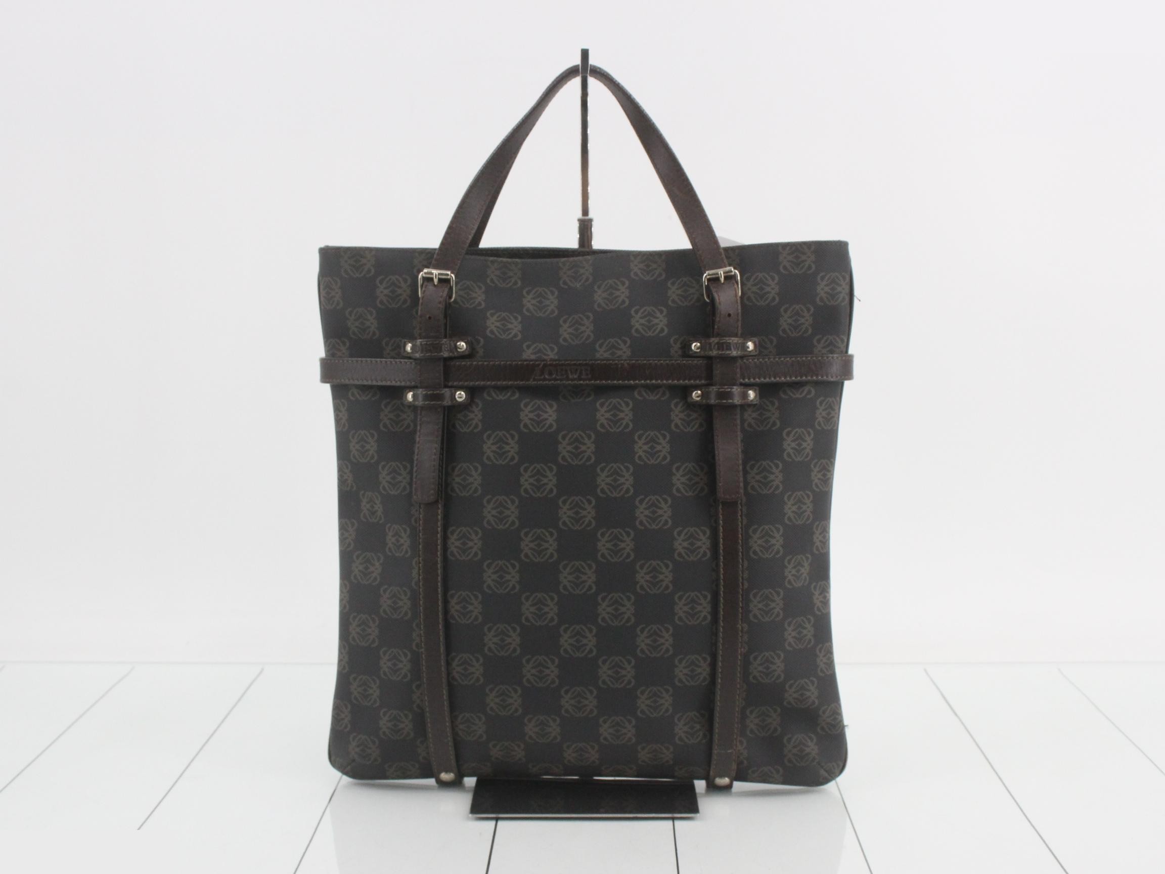 Anagram Tote Bag Repeat - Black/Dark Brown PVC Leather