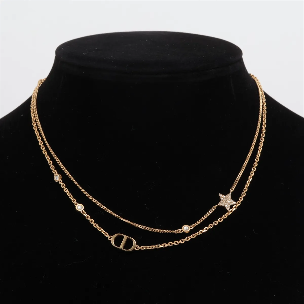 Petit CD necklace, gold plated with rhinestones. Shows signs of wear including dents, — view 5