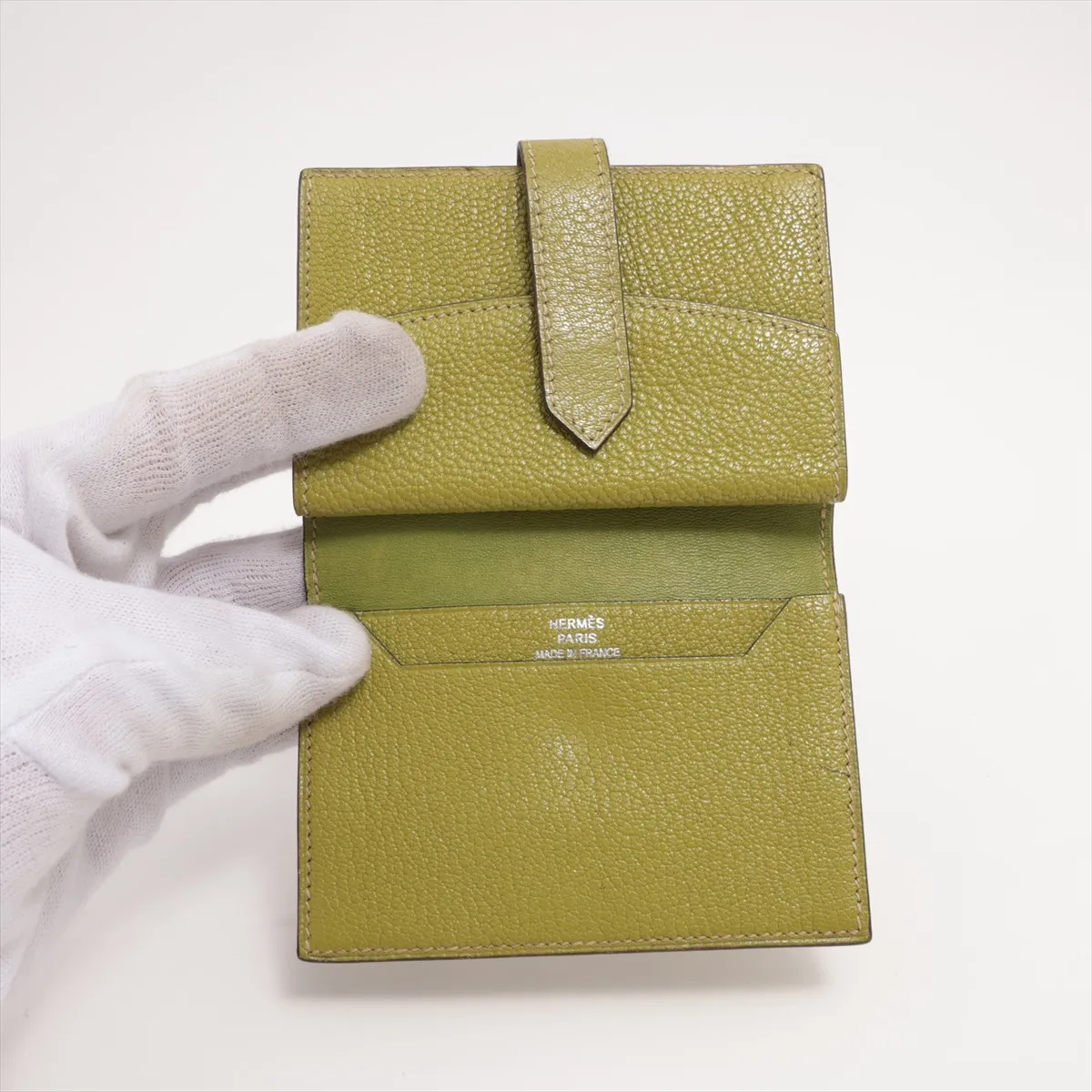 Bearn Compact Chevre Misor Compact Wallet Green Silver Hardware L:2008 — view 3