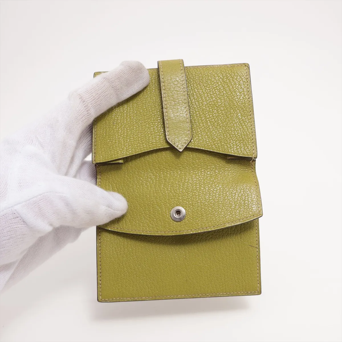 Bearn Compact Chevre Misor Compact Wallet Green Silver Hardware L:2008 — view 4