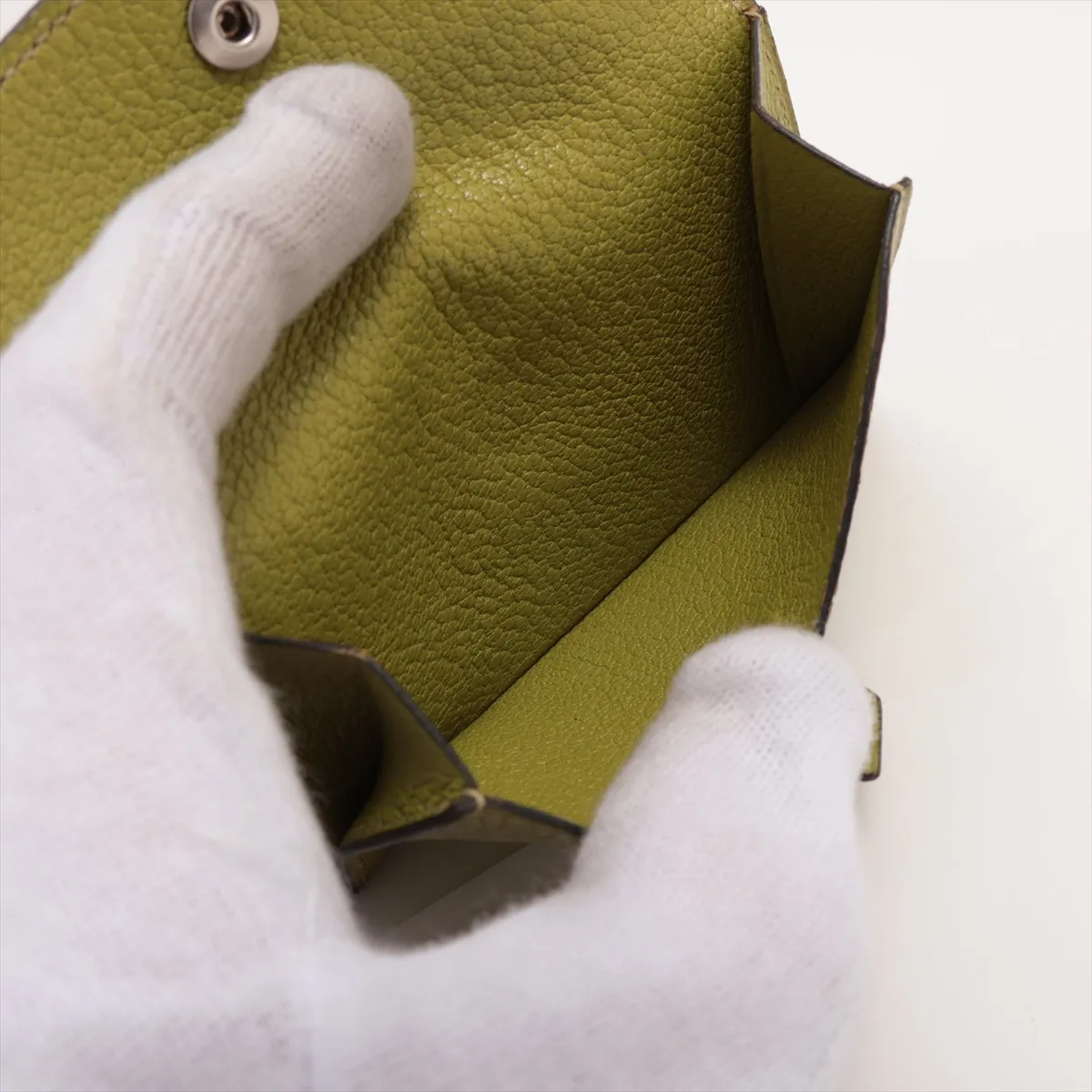 Bearn Compact Chevre Misor Compact Wallet Green Silver Hardware L:2008 — view 5