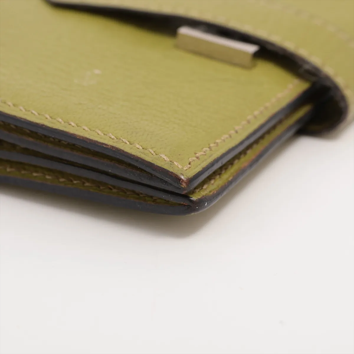 Bearn Compact Chevre Misor Compact Wallet Green Silver Hardware L:2008 — view 9