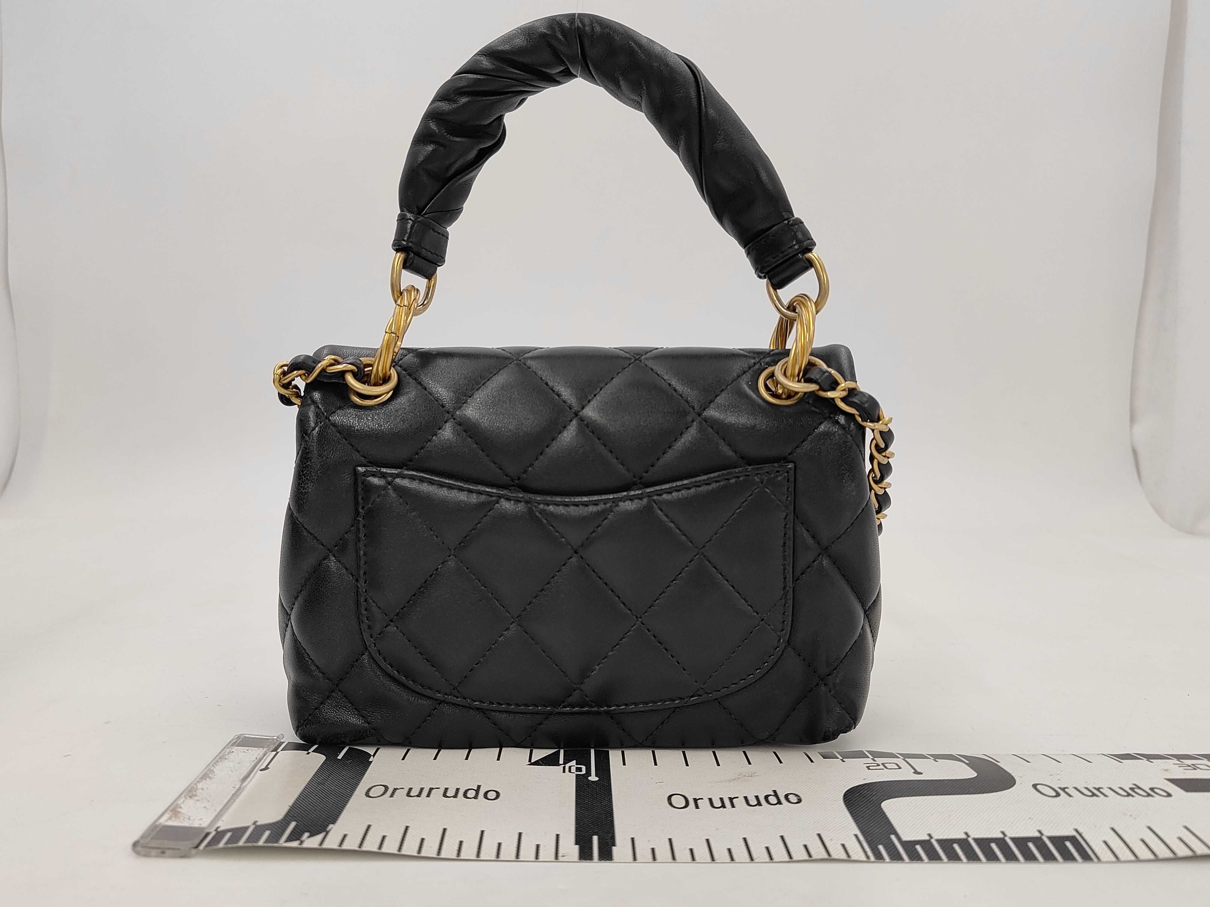 Matelassé Top Handle Flap Bag, Black Lambskin, Gold Hardware, Shoulder Bag — view 2