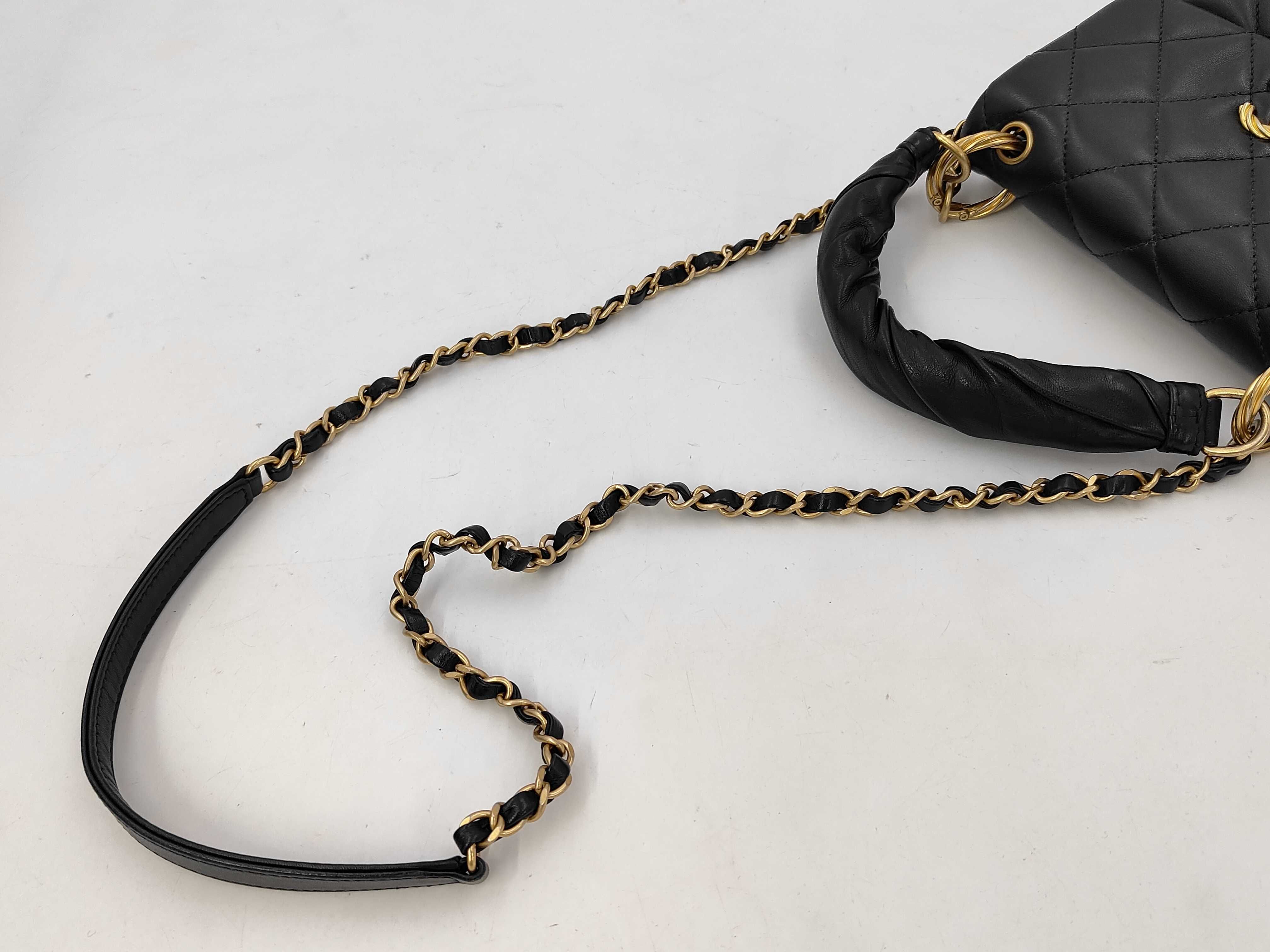 Matelassé Top Handle Flap Bag, Black Lambskin, Gold Hardware, Shoulder Bag — view 3
