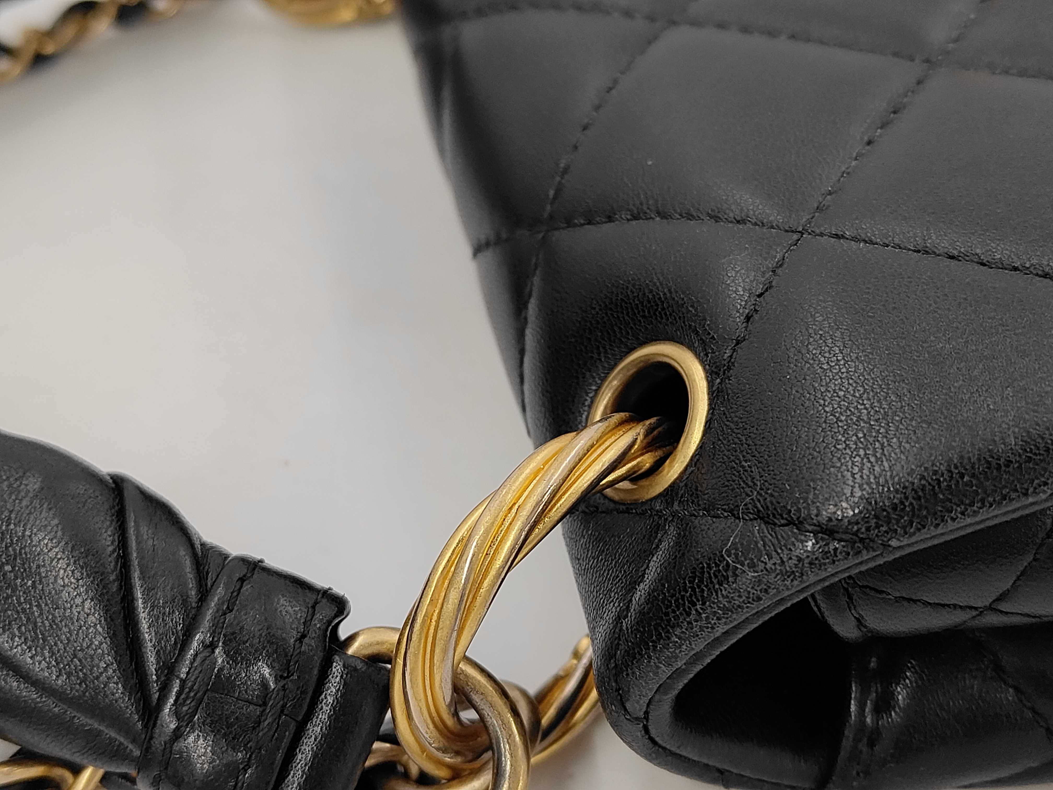 Matelassé Top Handle Flap Bag, Black Lambskin, Gold Hardware, Shoulder Bag — view 5
