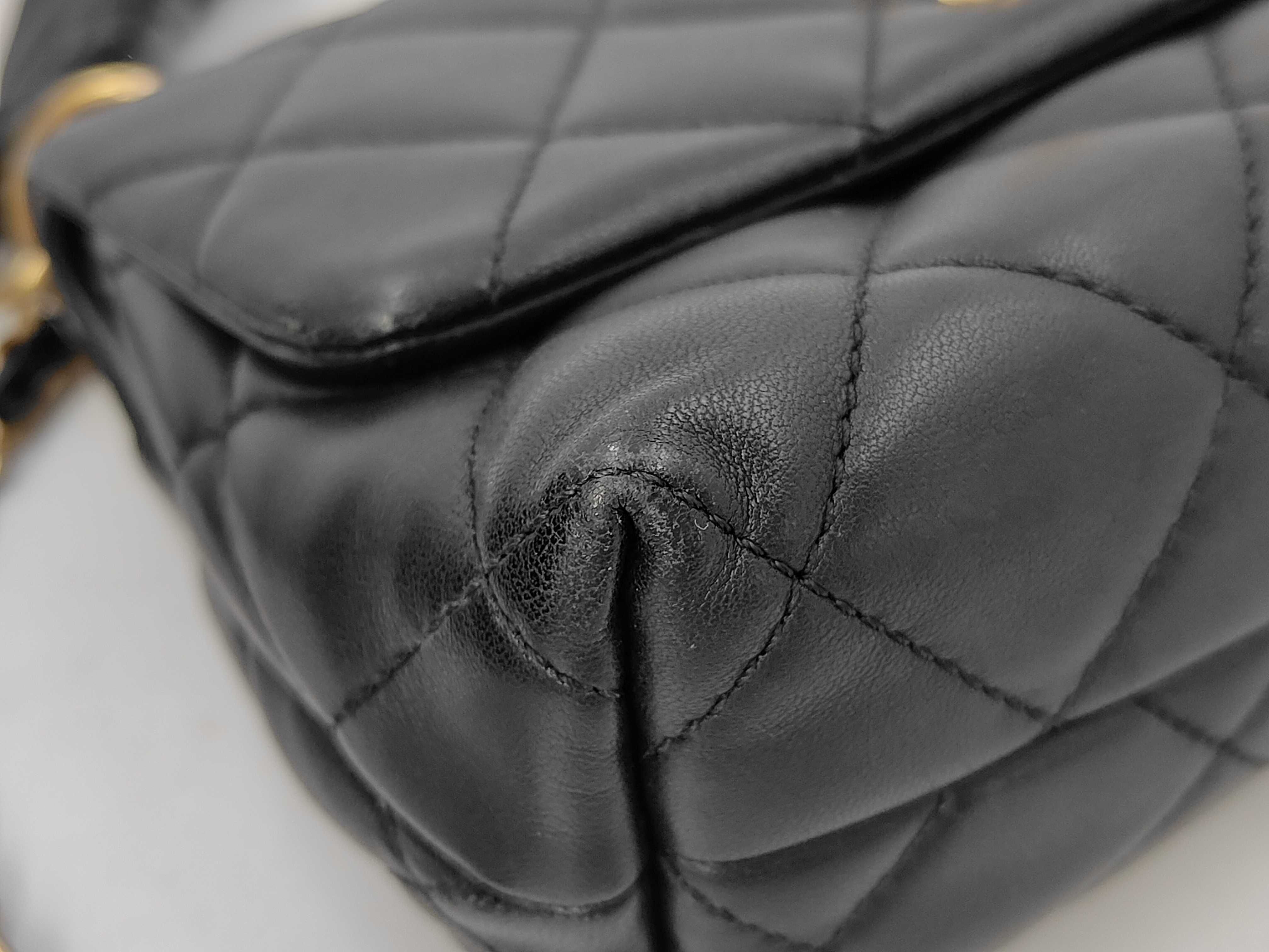 Matelassé Top Handle Flap Bag, Black Lambskin, Gold Hardware, Shoulder Bag — view 6