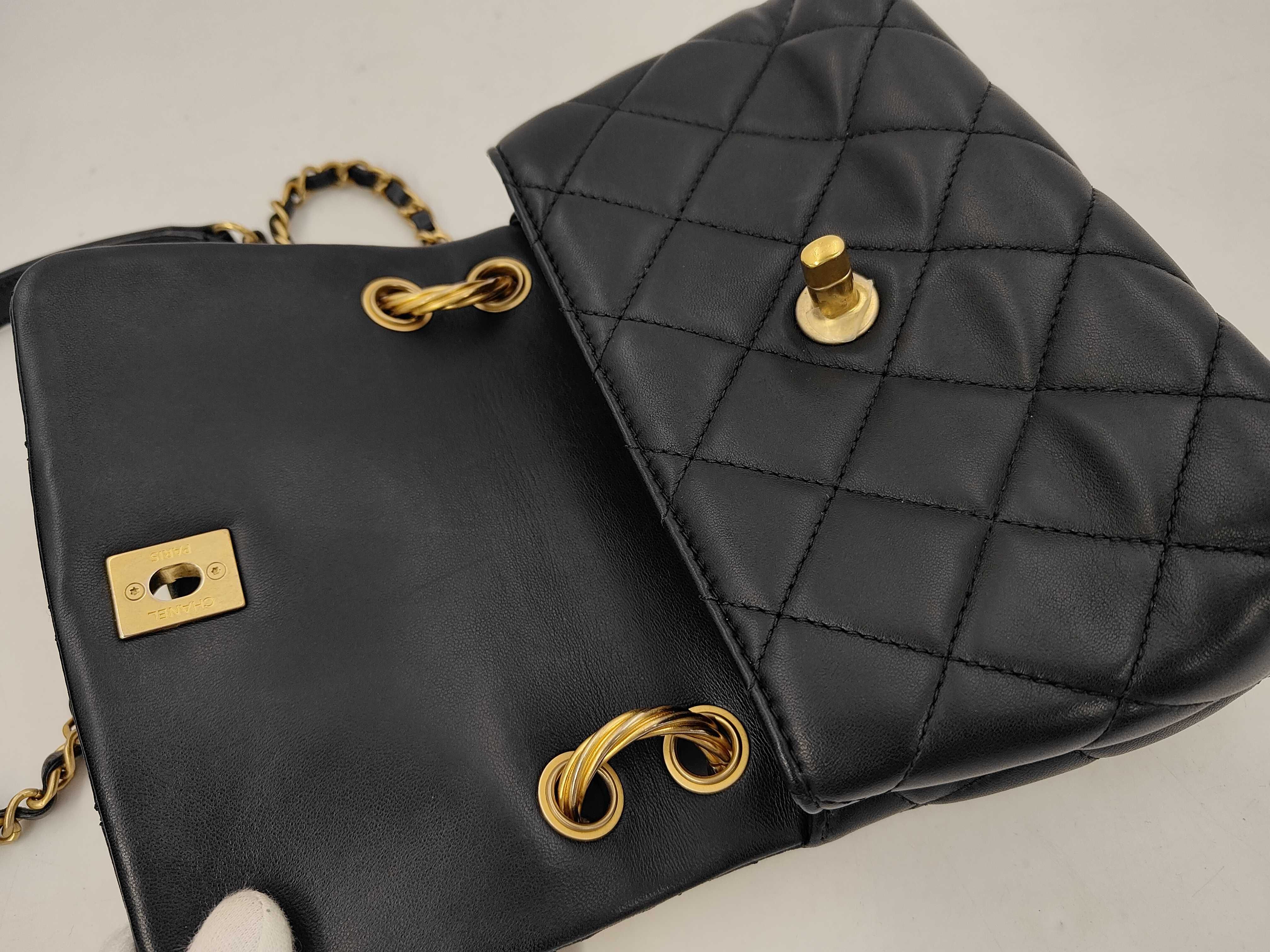 Matelassé Top Handle Flap Bag, Black Lambskin, Gold Hardware, Shoulder Bag — view 8