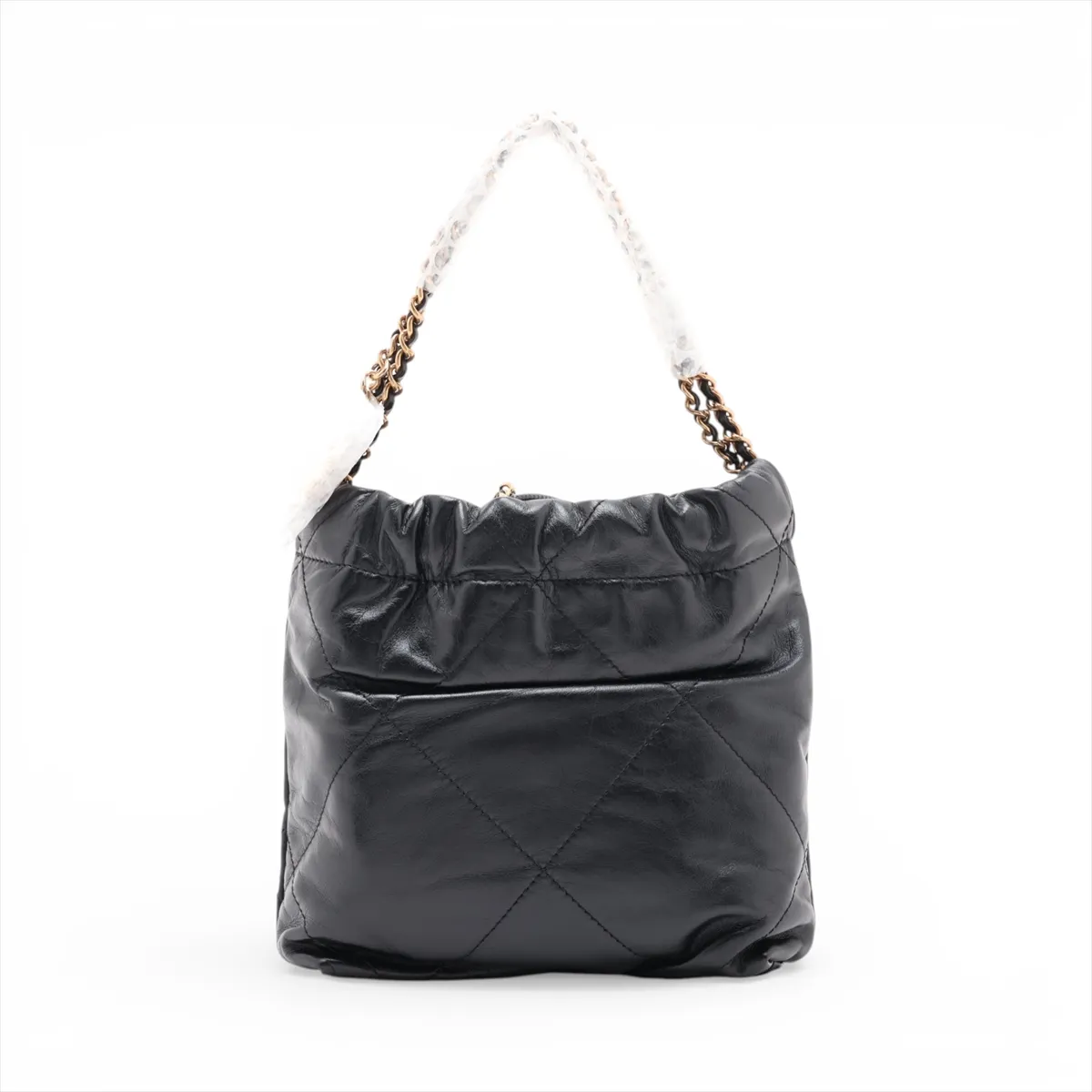 22 Mini Shiny Calfskin Chain Shoulder Bag Black Gold Hardware Random Plate AS3980 — view 2