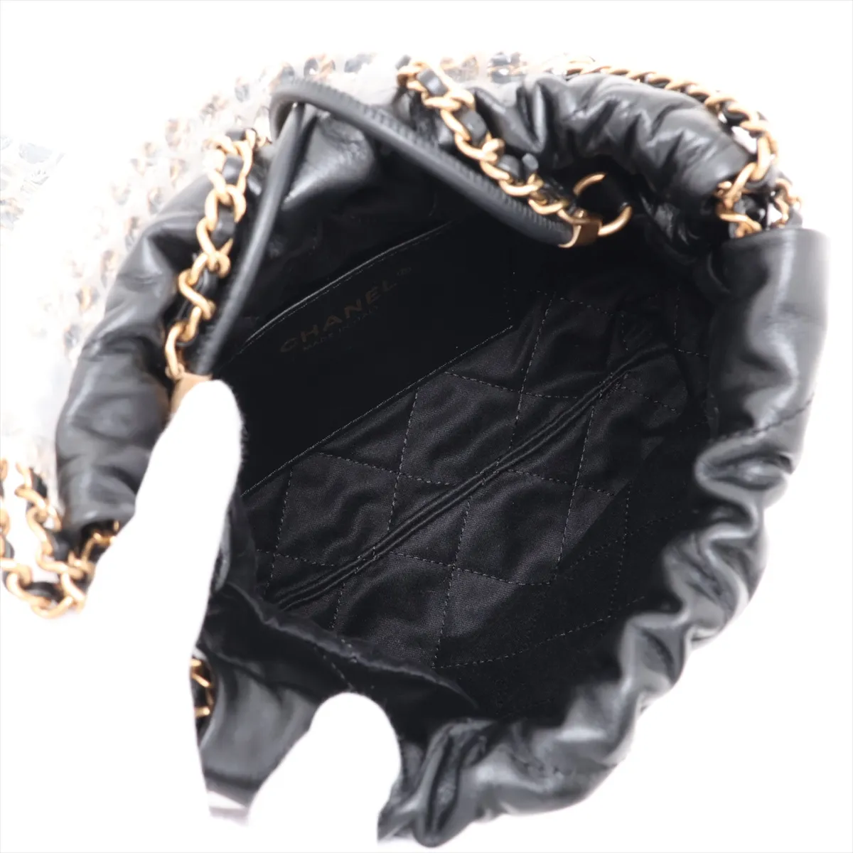 22 Mini Shiny Calfskin Chain Shoulder Bag Black Gold Hardware Random Plate AS3980 — view 6
