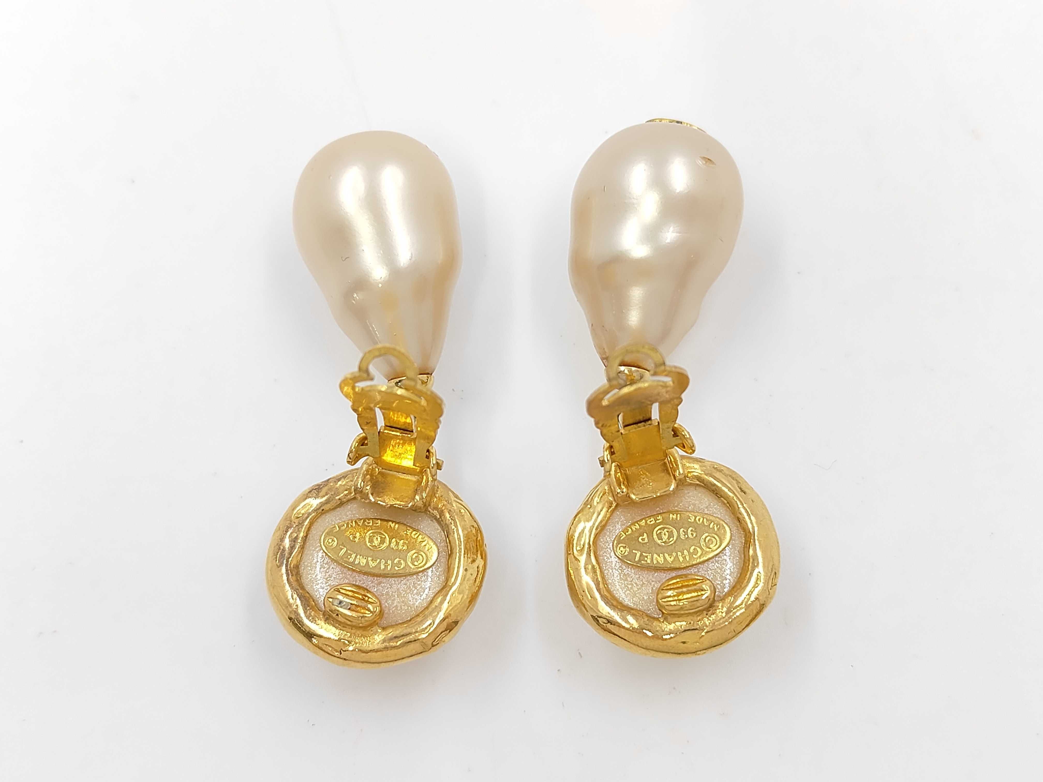 Vintage 93P Drop Faux Pearl Earrings — view 2