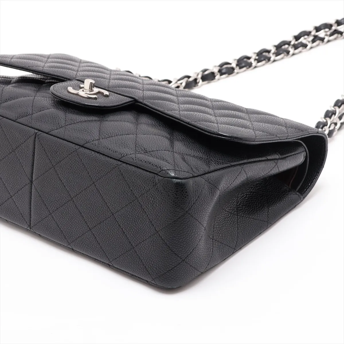 [Individually packaged] Chanel Large Matelassé 30 Caviar Skin Double Flap Double Chain Bag, Black with Silver Hardware, 17316651, Serial Number 17, A58600 — view 3