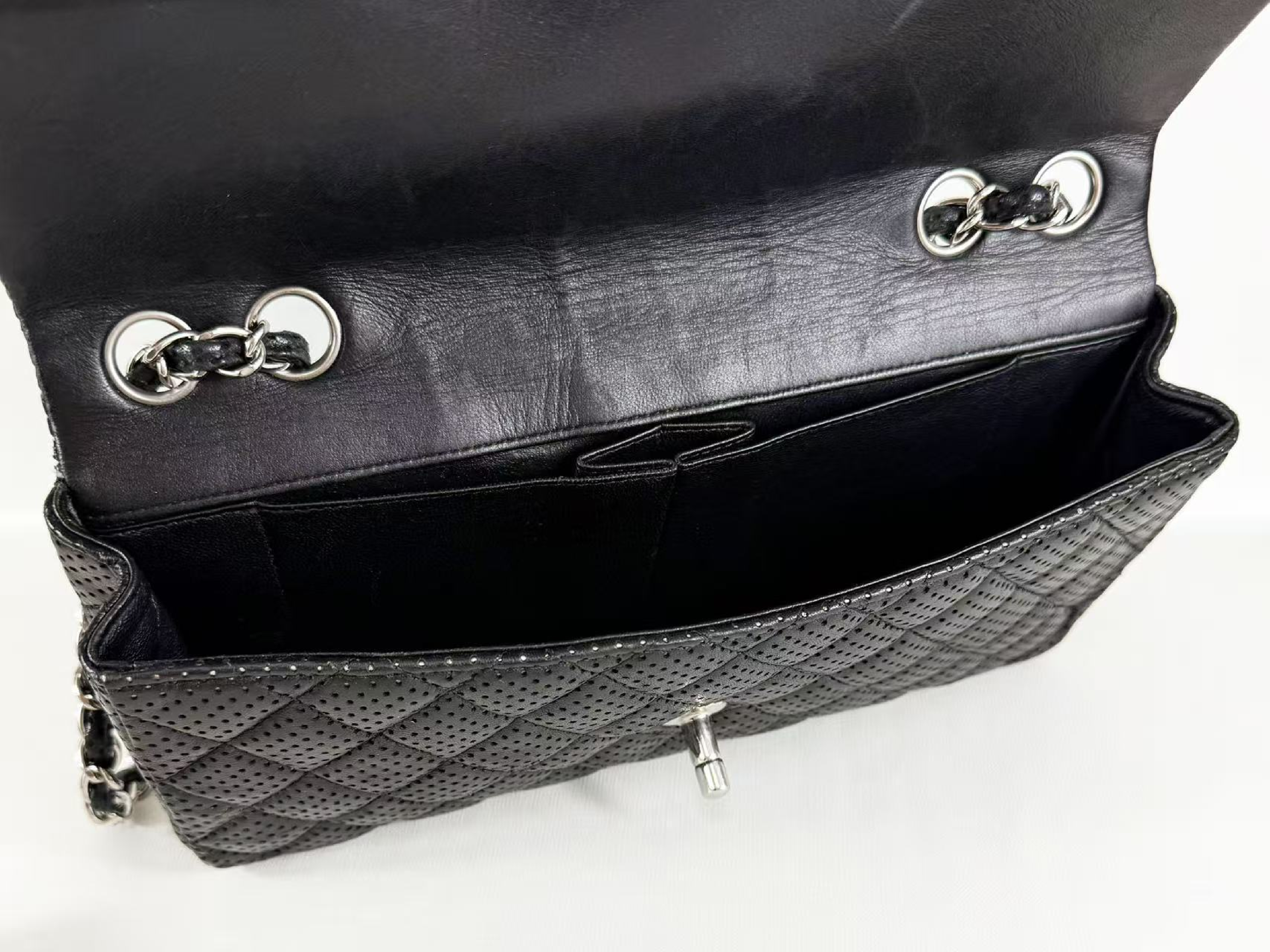 Black Matelassé East West Perforated Shoulder Bag, Approx. W25cm, Serial Number , with Dust Bag and Seal, Silver Hardware, Item Number 1156029 — view 14