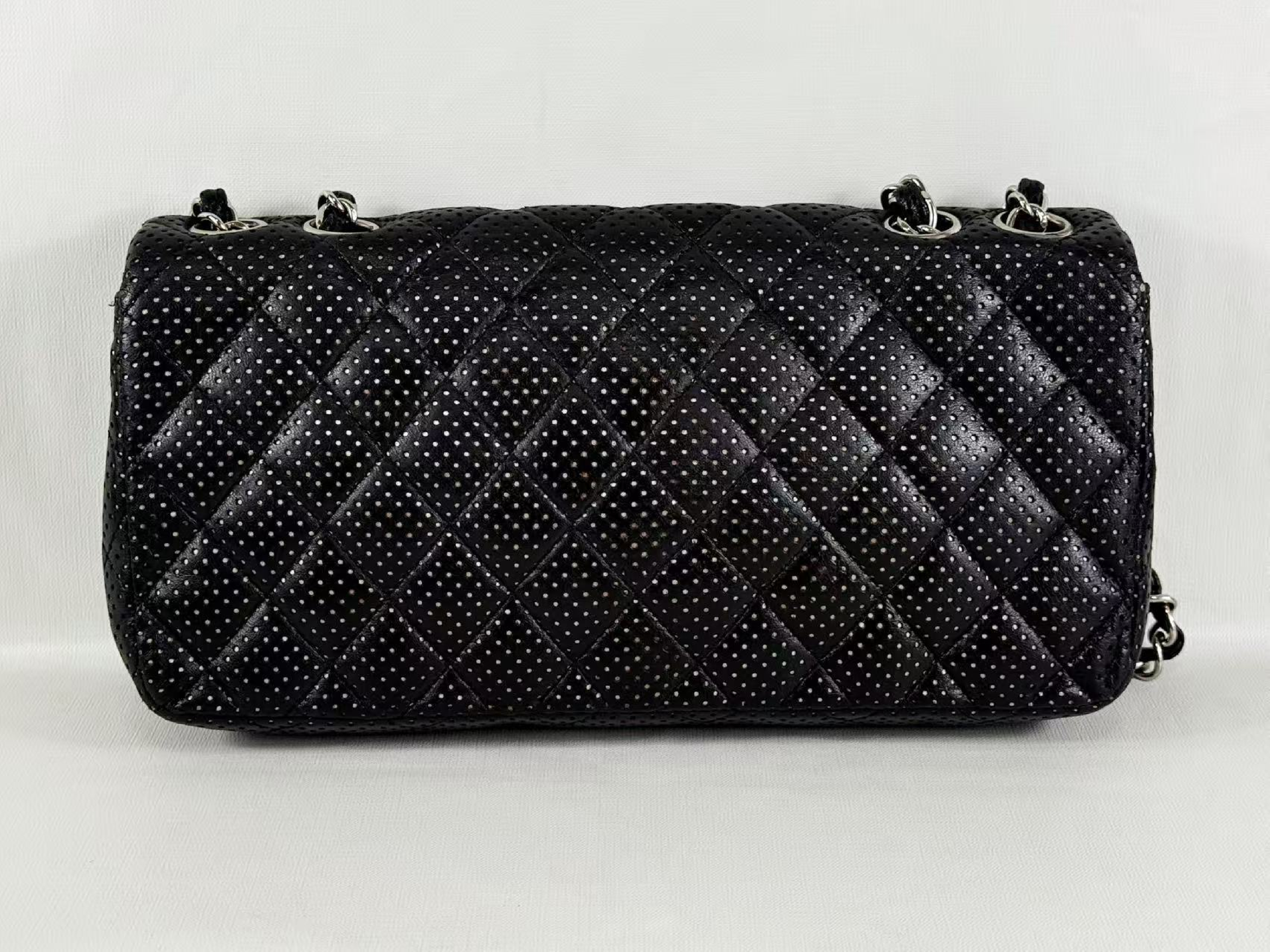 Black Matelassé East West Perforated Shoulder Bag, Approx. W25cm, Serial Number , with Dust Bag and Seal, Silver Hardware, Item Number 1156029 — view 3