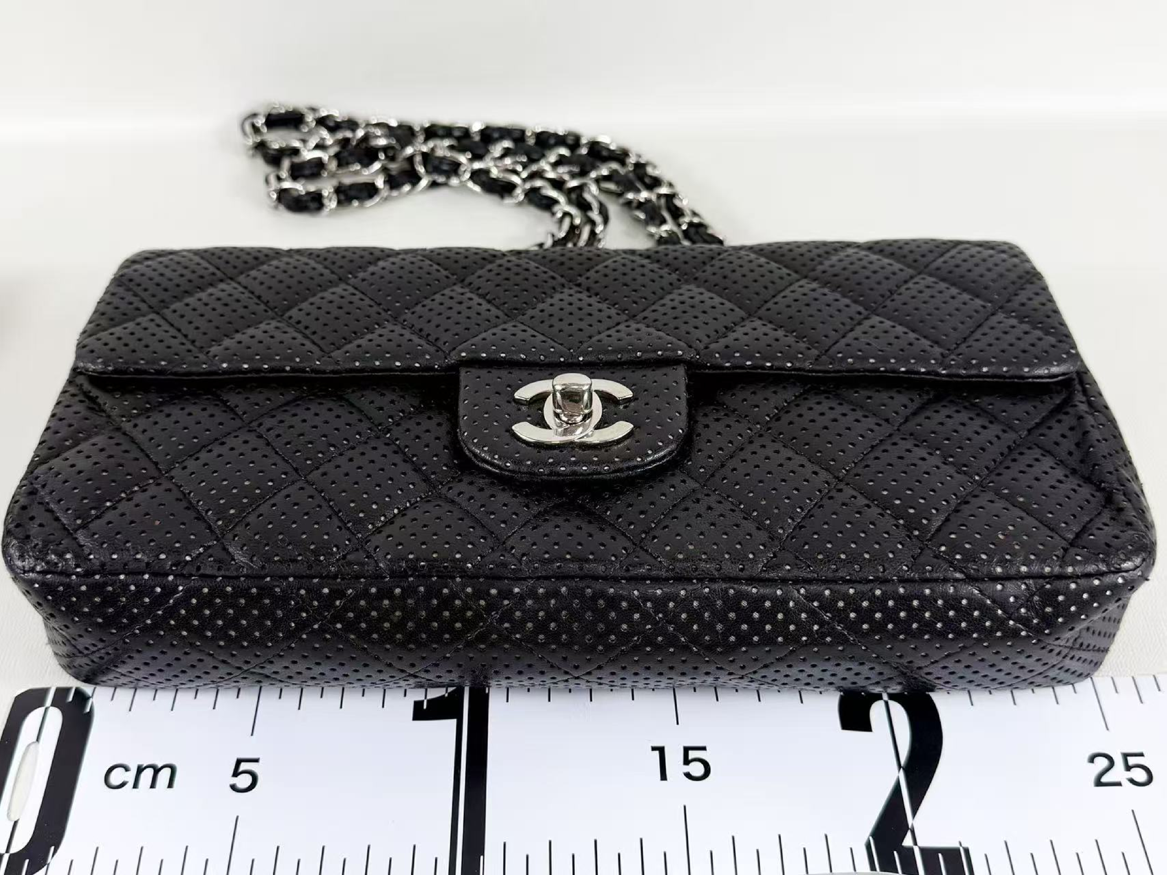 Black Matelassé East West Perforated Shoulder Bag, Approx. W25cm, Serial Number , with Dust Bag and Seal, Silver Hardware, Item Number 1156029 — view 4