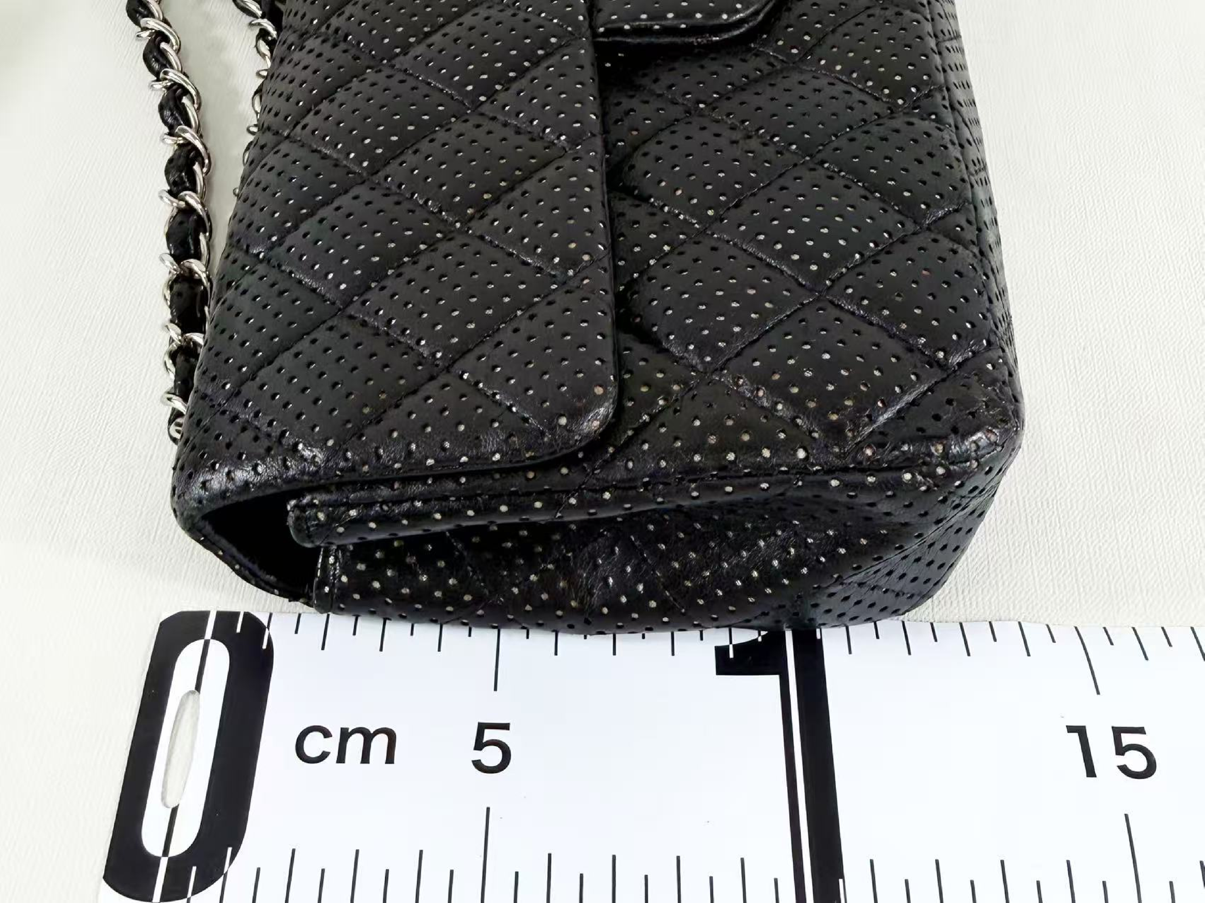Black Matelassé East West Perforated Shoulder Bag, Approx. W25cm, Serial Number , with Dust Bag and Seal, Silver Hardware, Item Number 1156029 — view 5