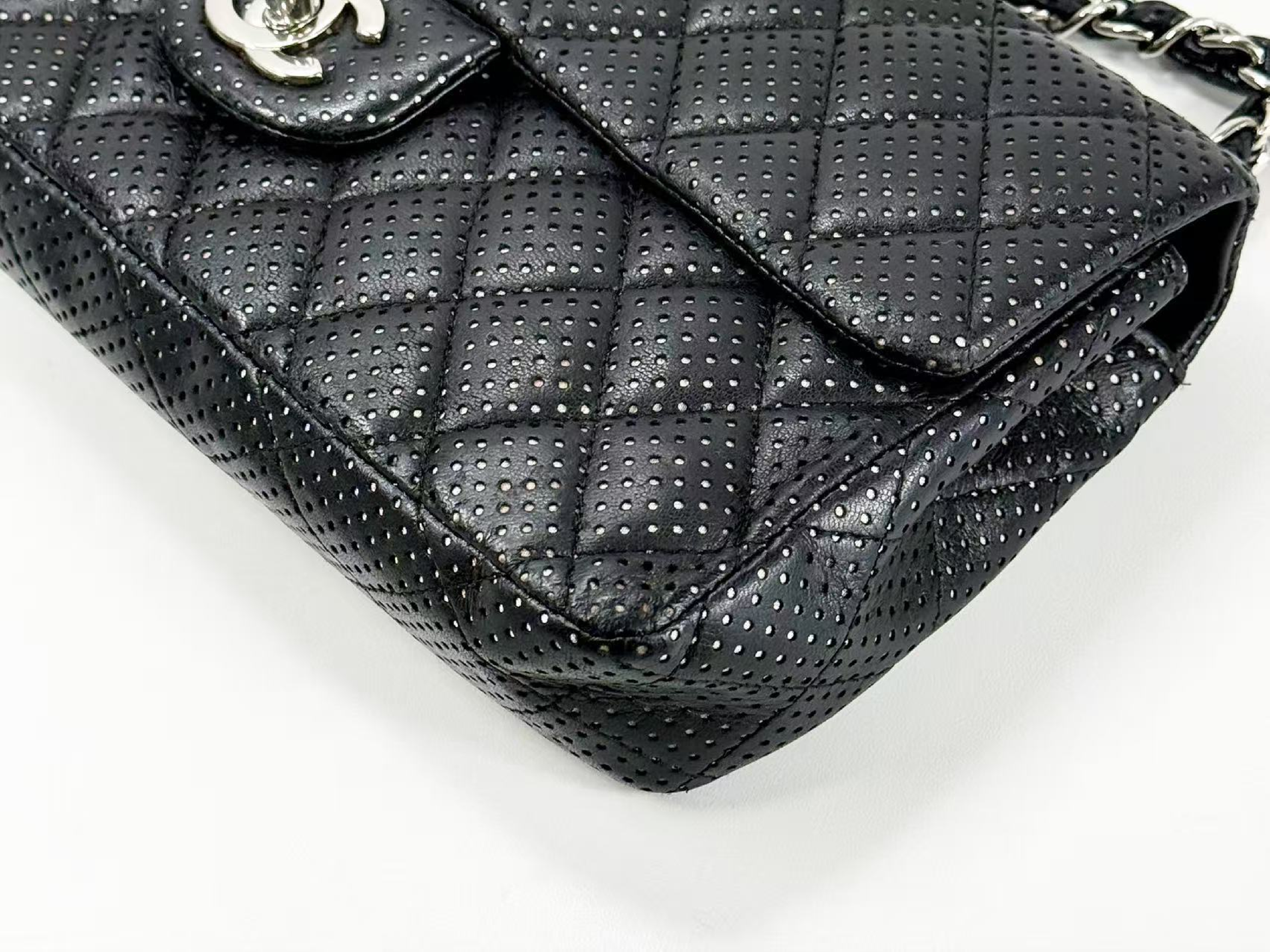 Black Matelassé East West Perforated Shoulder Bag, Approx. W25cm, Serial Number , with Dust Bag and Seal, Silver Hardware, Item Number 1156029 — view 9