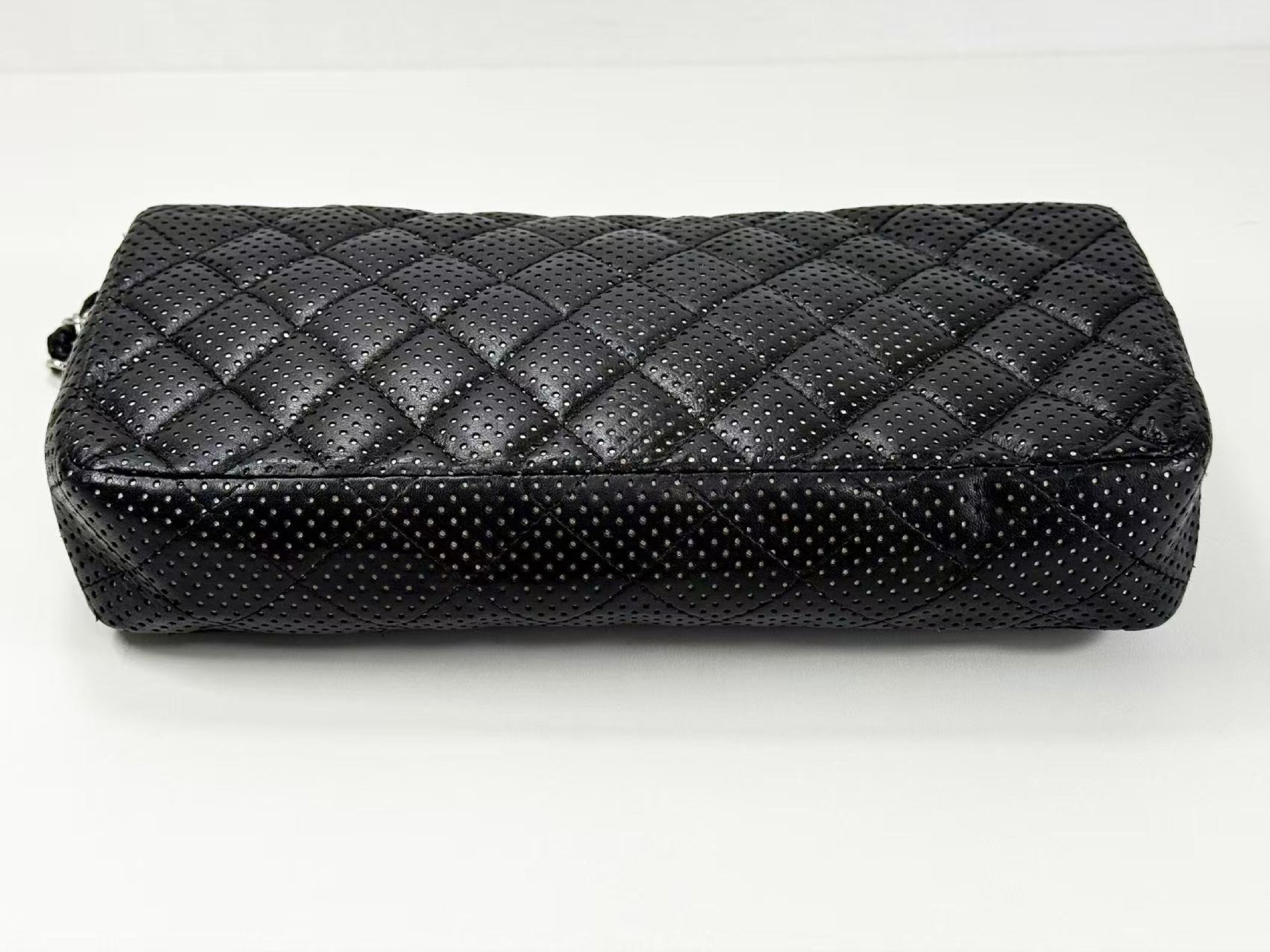 Black Matelassé East West Perforated Shoulder Bag, Approx. W25cm, Serial Number , with Dust Bag and Seal, Silver Hardware, Item Number 1156029 — view 10