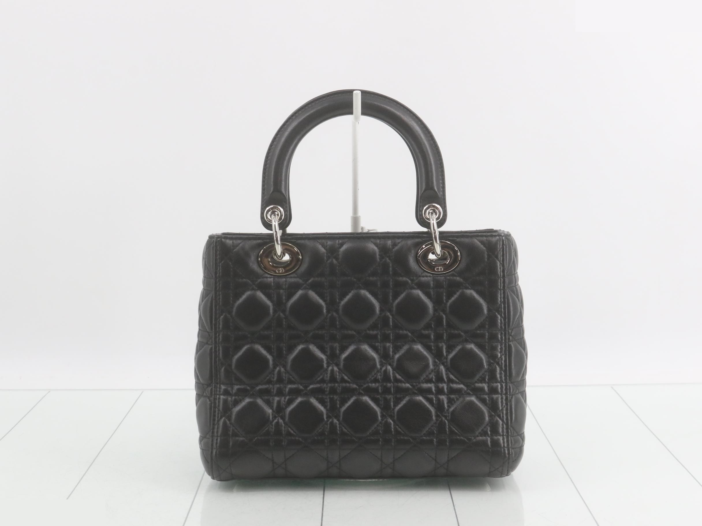 Lady Dior Medium Cannage 2-Way Lambskin Black Silver Hardware W24cm — view 2