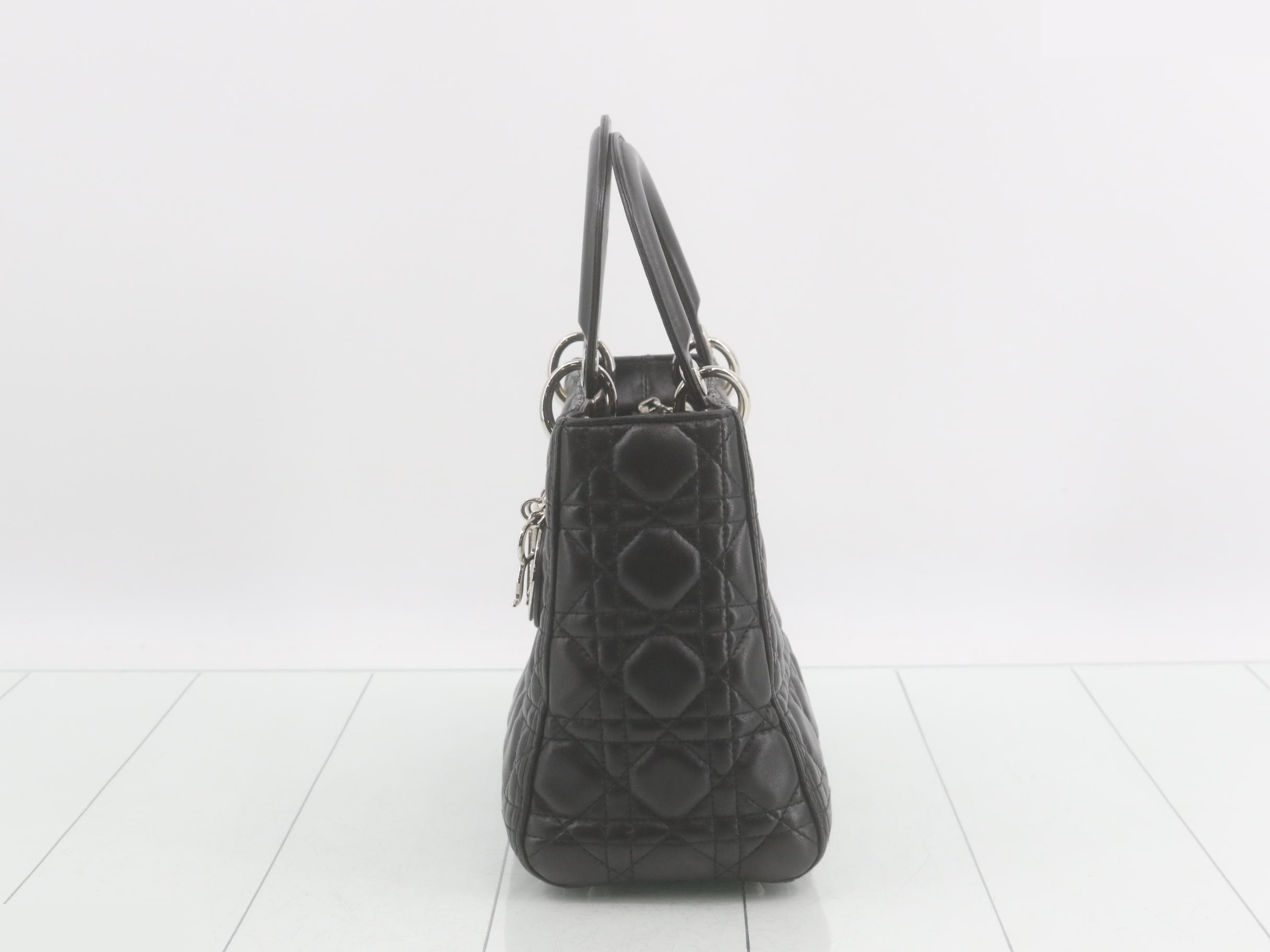 Lady Dior Medium Cannage 2-Way Lambskin Black Silver Hardware W24cm — view 3
