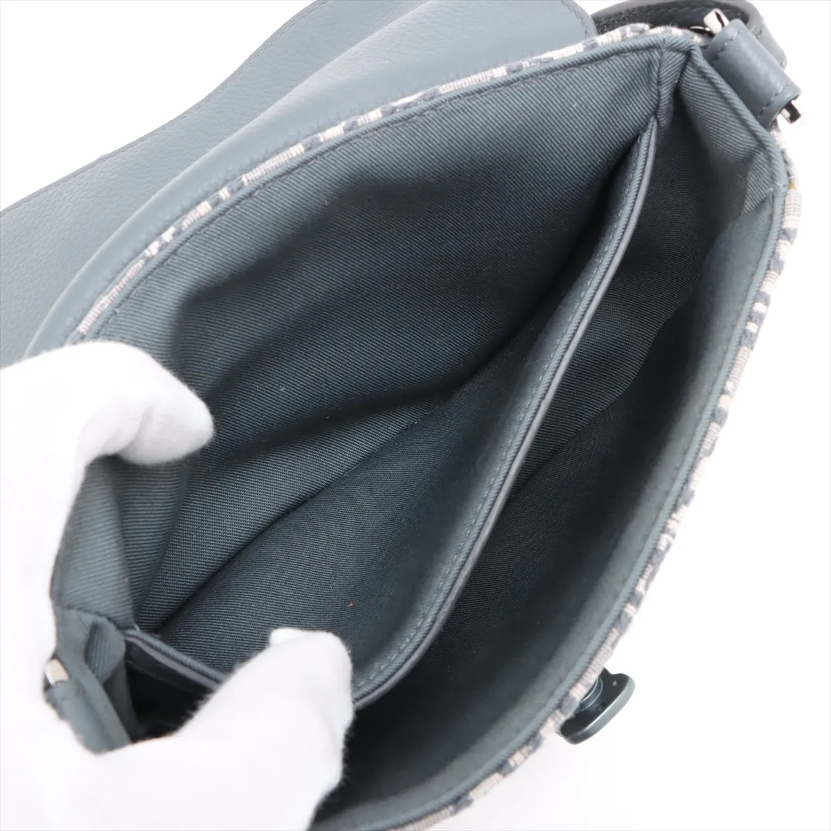 Oblique Saddle Canvas x Leather Shoulder Bag Gray — view 7