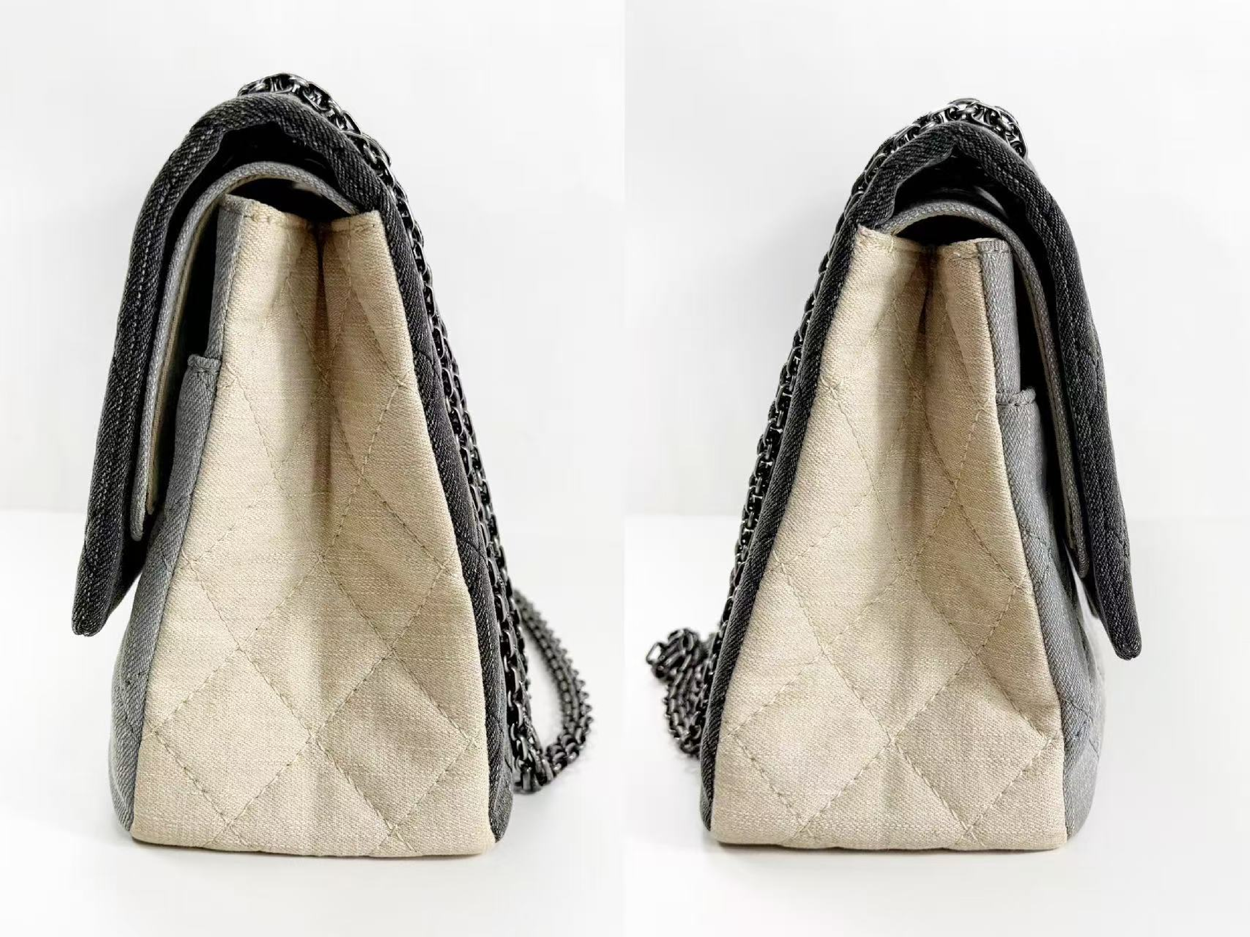2.55 Denim Multicolor Double Flap Shoulder Bag, W32/H20/D10cm (approx.), serial number in the 13 range. Includes gold seal, authenticity card, booklet, and sticker. Vintage silver hardware. Item number 13467610. — view 11