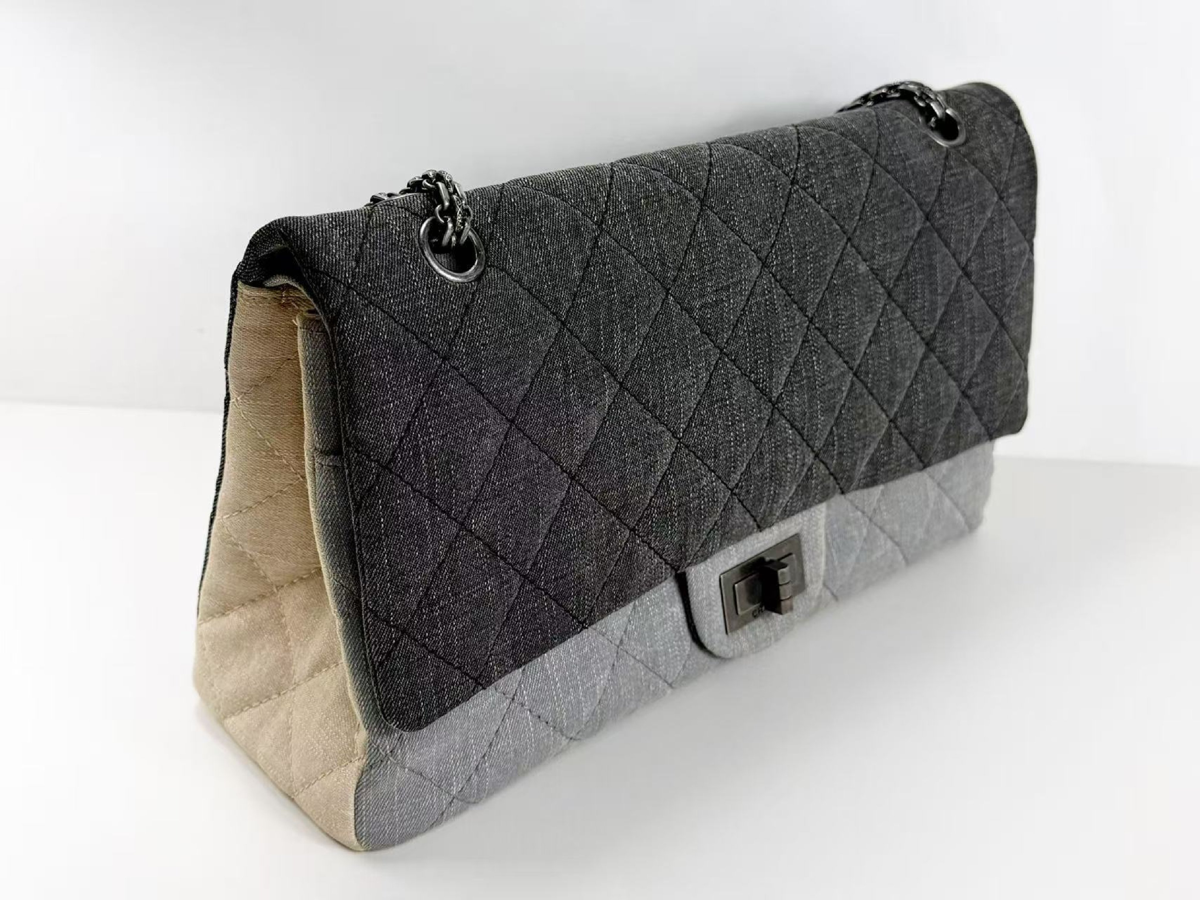 2.55 Denim Multicolor Double Flap Shoulder Bag, W32/H20/D10cm (approx.), serial number in the 13 range. Includes gold seal, authenticity card, booklet, and sticker. Vintage silver hardware. Item number 13467610. — view 6