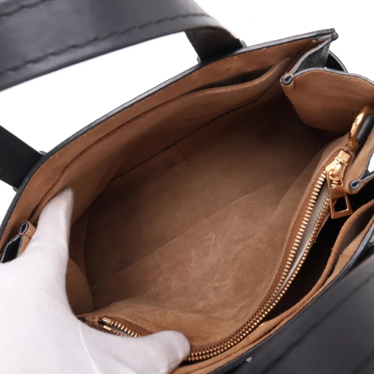 Gate Top Handle Leather 2-Way Handbag, Black — view 11